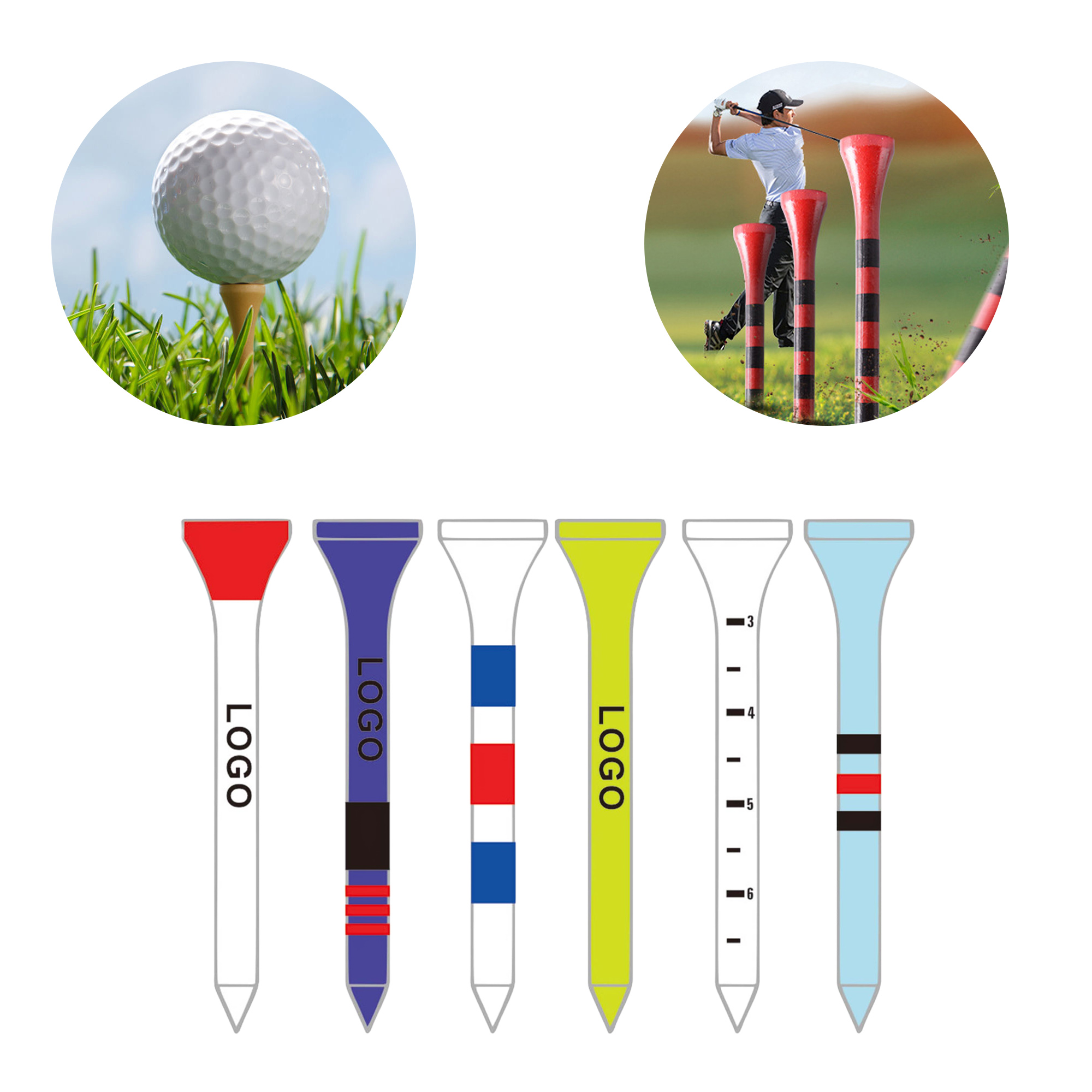 3.3" x 0.25" Wooden Colorful Golf Tees 5
