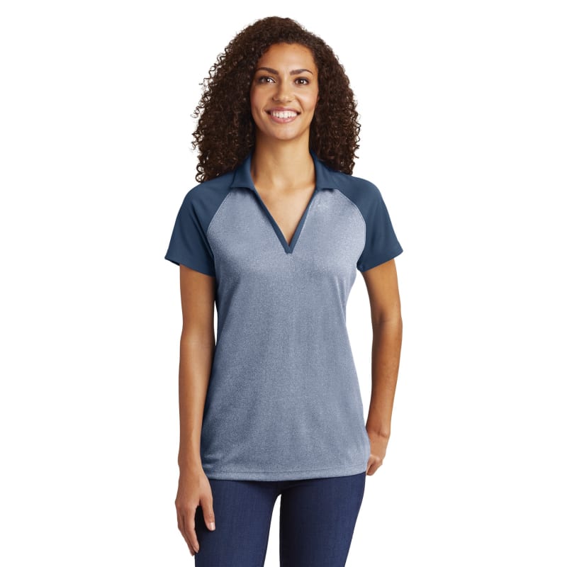 Sport-Tek Women's PosiCharge RacerMesh Raglan Heather Block Polo. 6