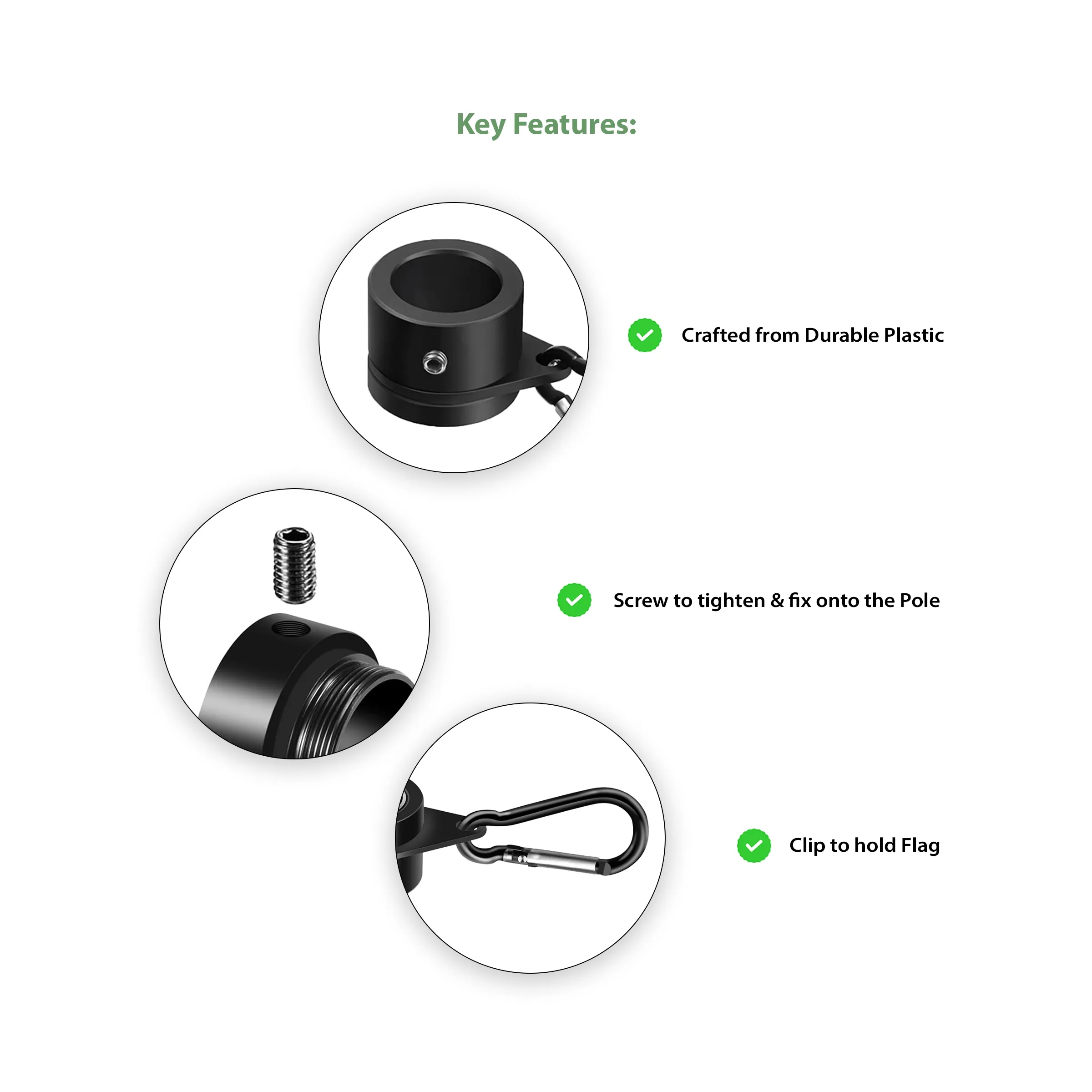 1",1.25",1.5",2" Black Plastic Rotating Flagpole Clips 2