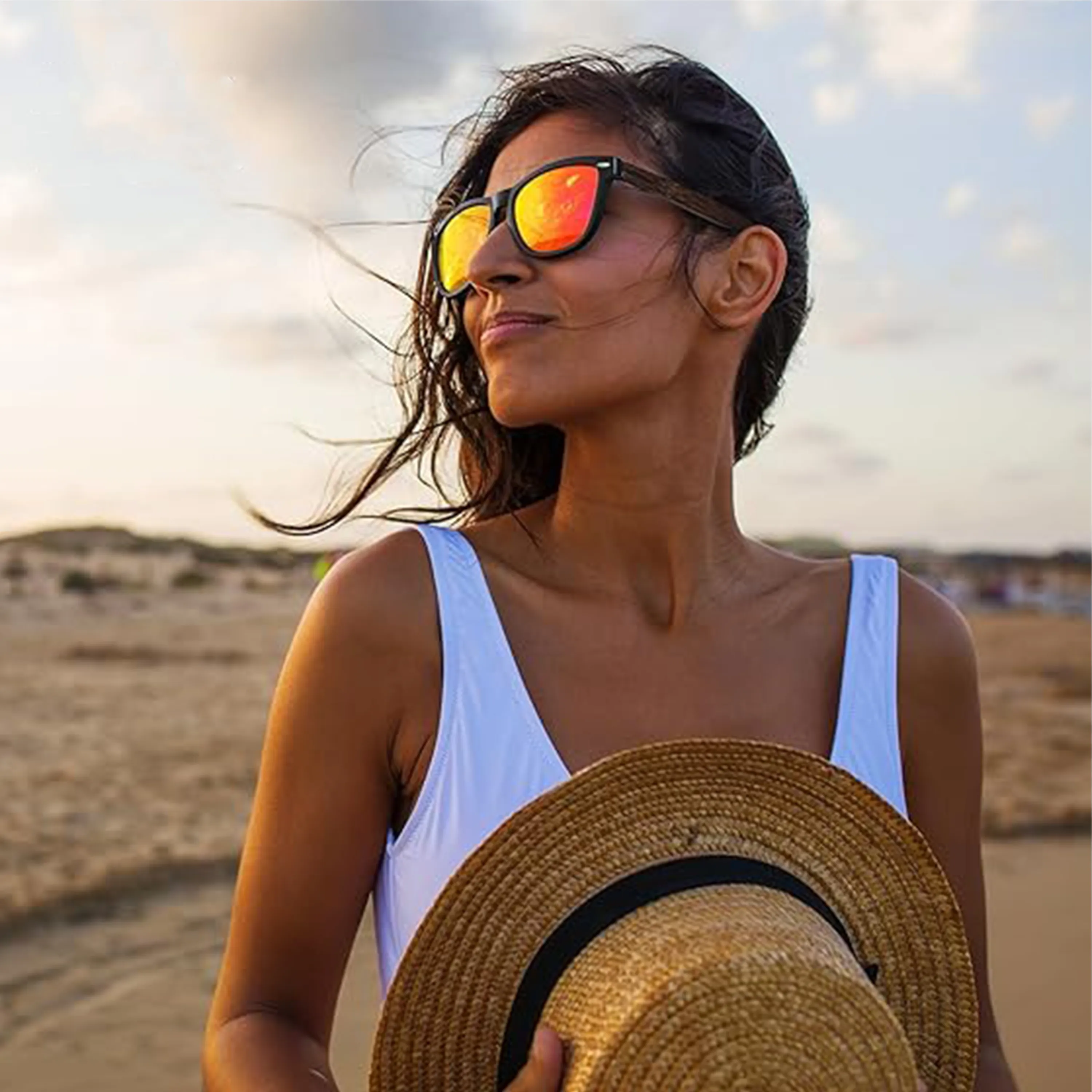 Unisex Design Bamboo Wood Arms Sunglasses 2