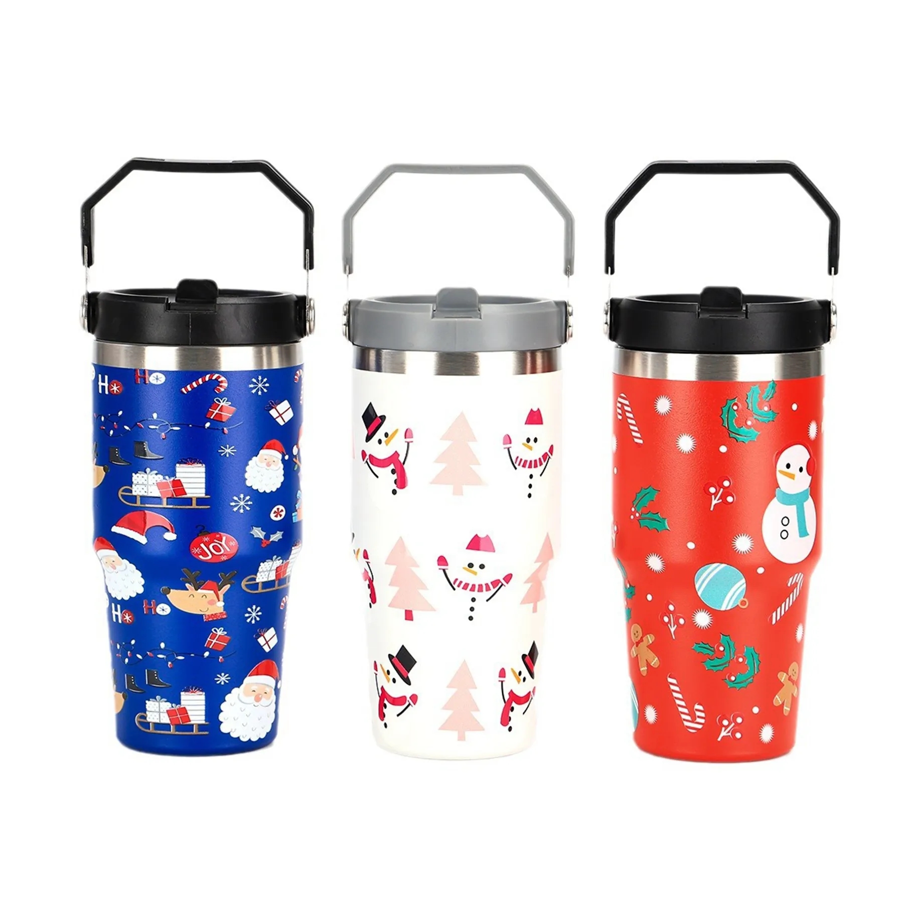 30 Oz. Custom Christmas Theme Vacuum Mug with Straw Lid 7