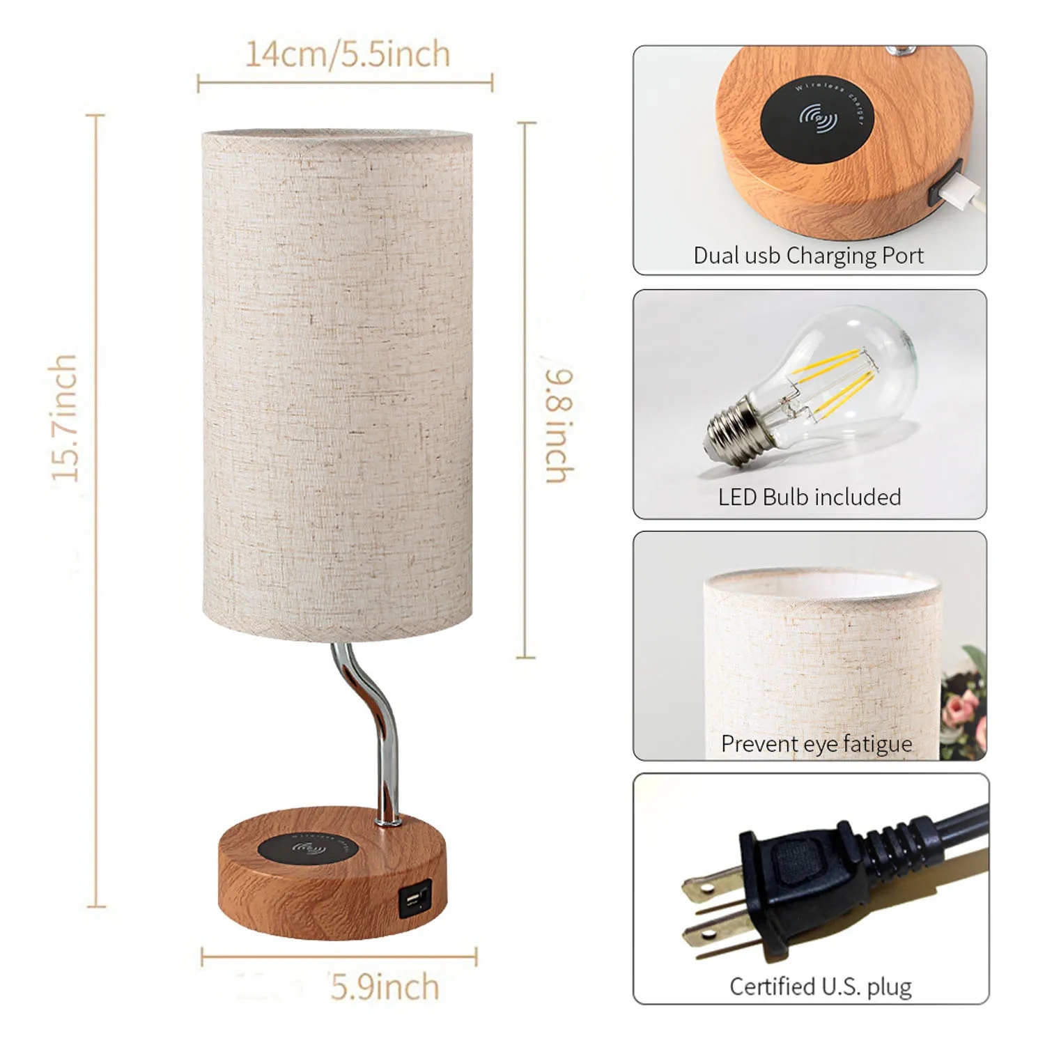 Three-Stage Touch Table Lamp With Circular Cloth Cover 3