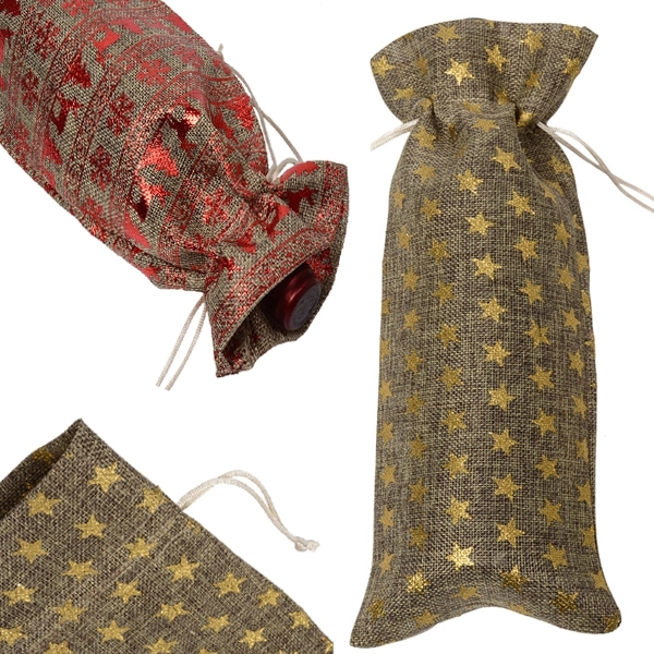 Christmas Drawstring Jute Wine Bag 4