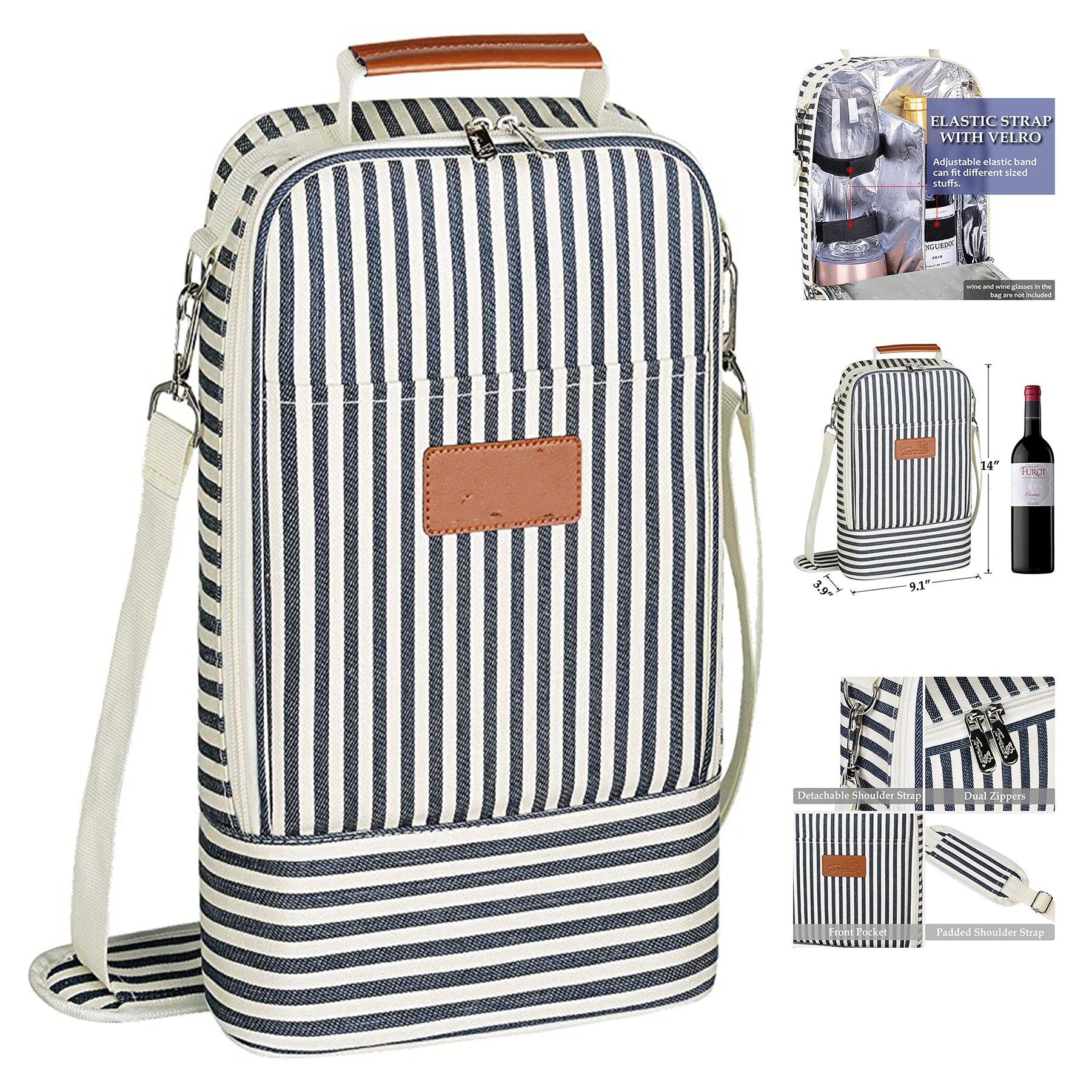 Blue Stripe Wine Tote Carrier Bag 2