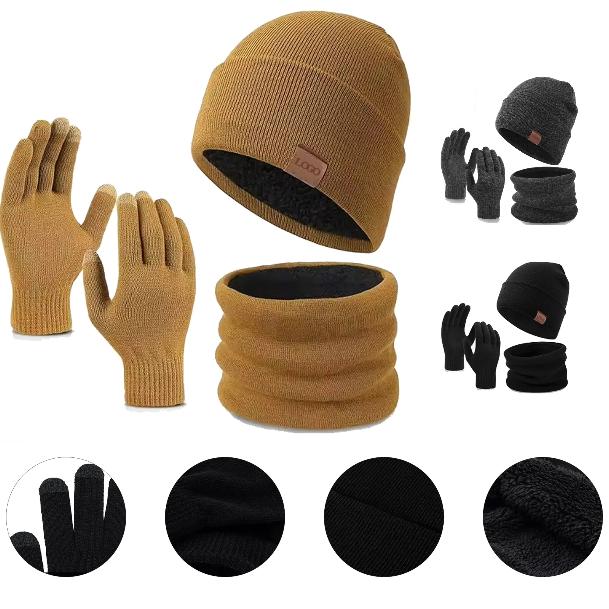 3 In 1 Beanie Hat Scarf Gloves Set