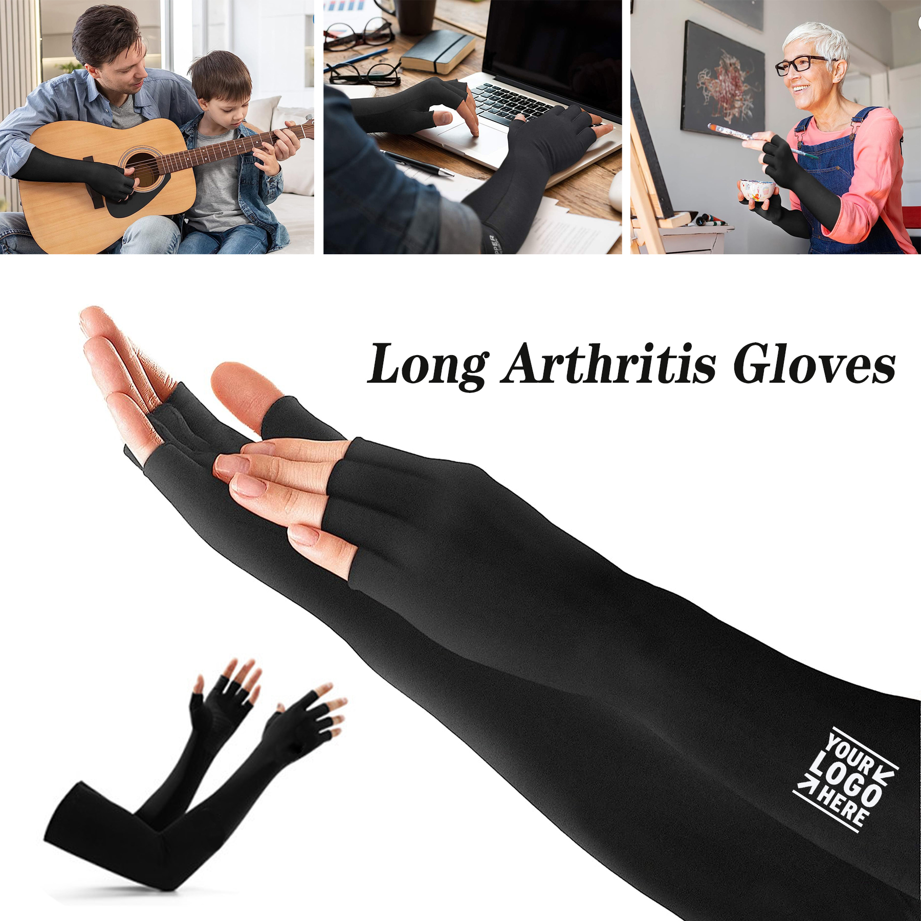 Copper Compression Long Arthritis Gloves