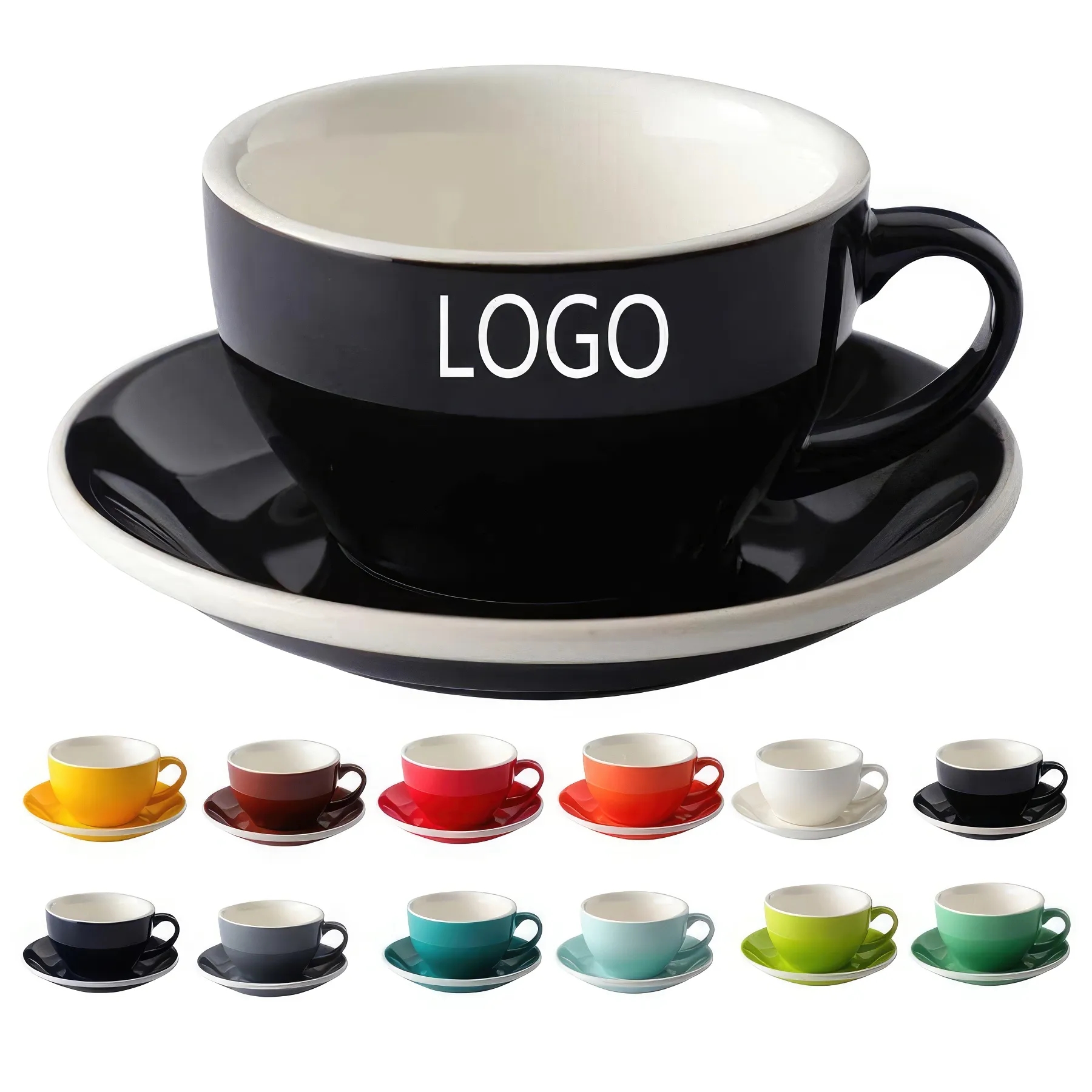 8OZ Color Glazed Ceramic Coffee Cup Saucer Set 3