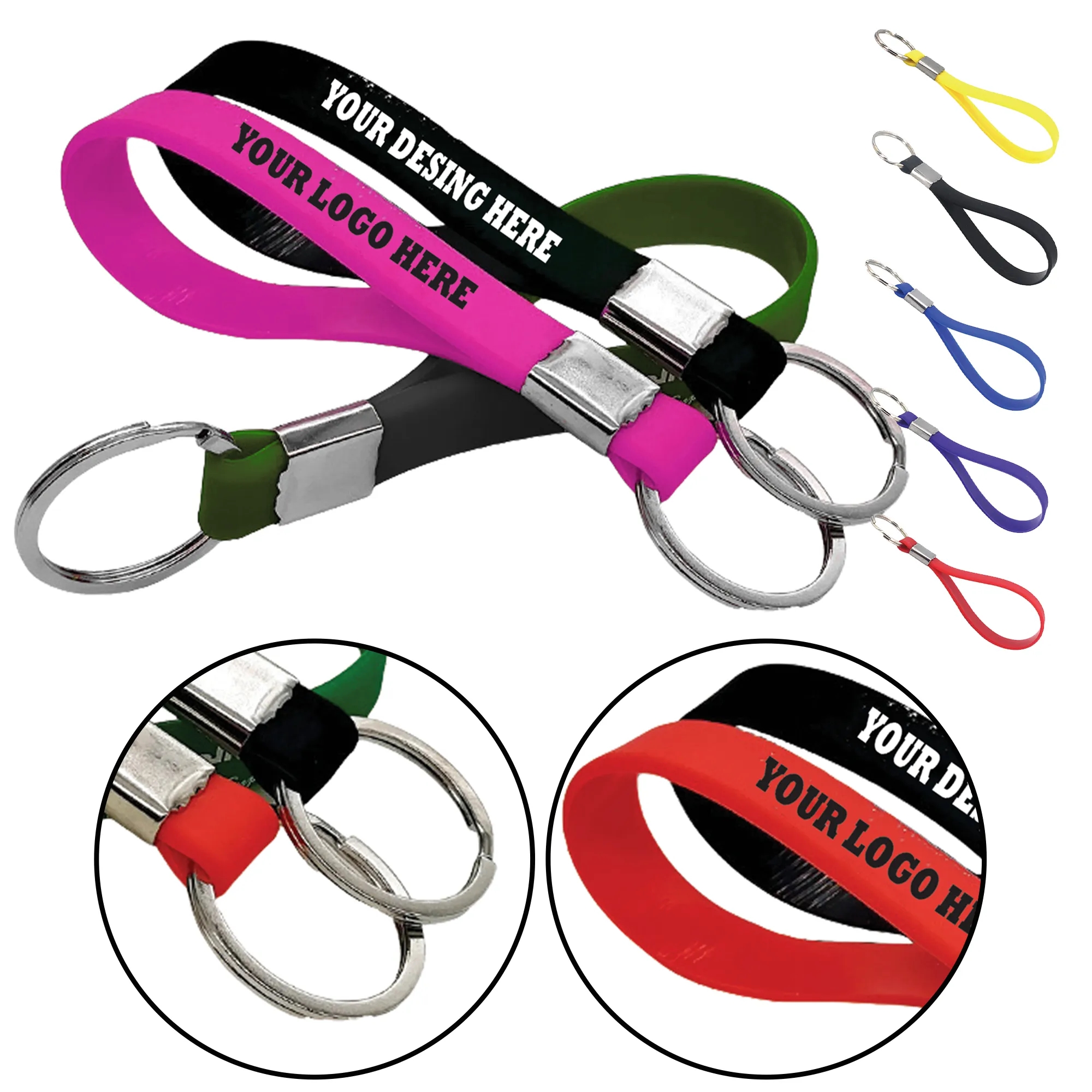 Screen Print Silicone Wristband Keychain 2