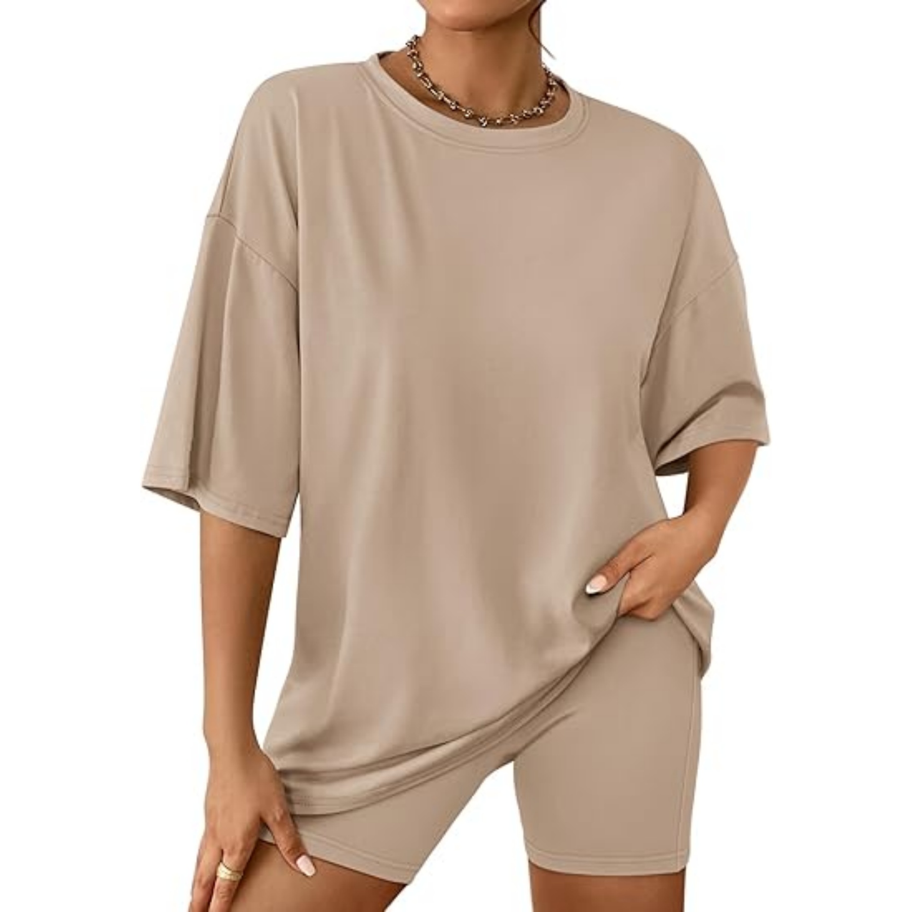 Womens Summer Oversized Tshirts Biker Shorts 4