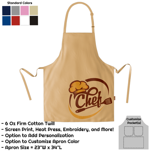 Cotton Twill Bib Apron - 23"W X 34"L 2