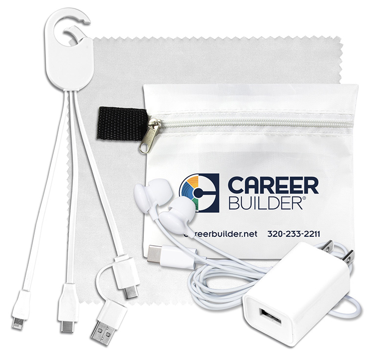 Mobile Tech Charging Kit with Earbuds, Charging Cable and Charger In Zipper Pouch 9