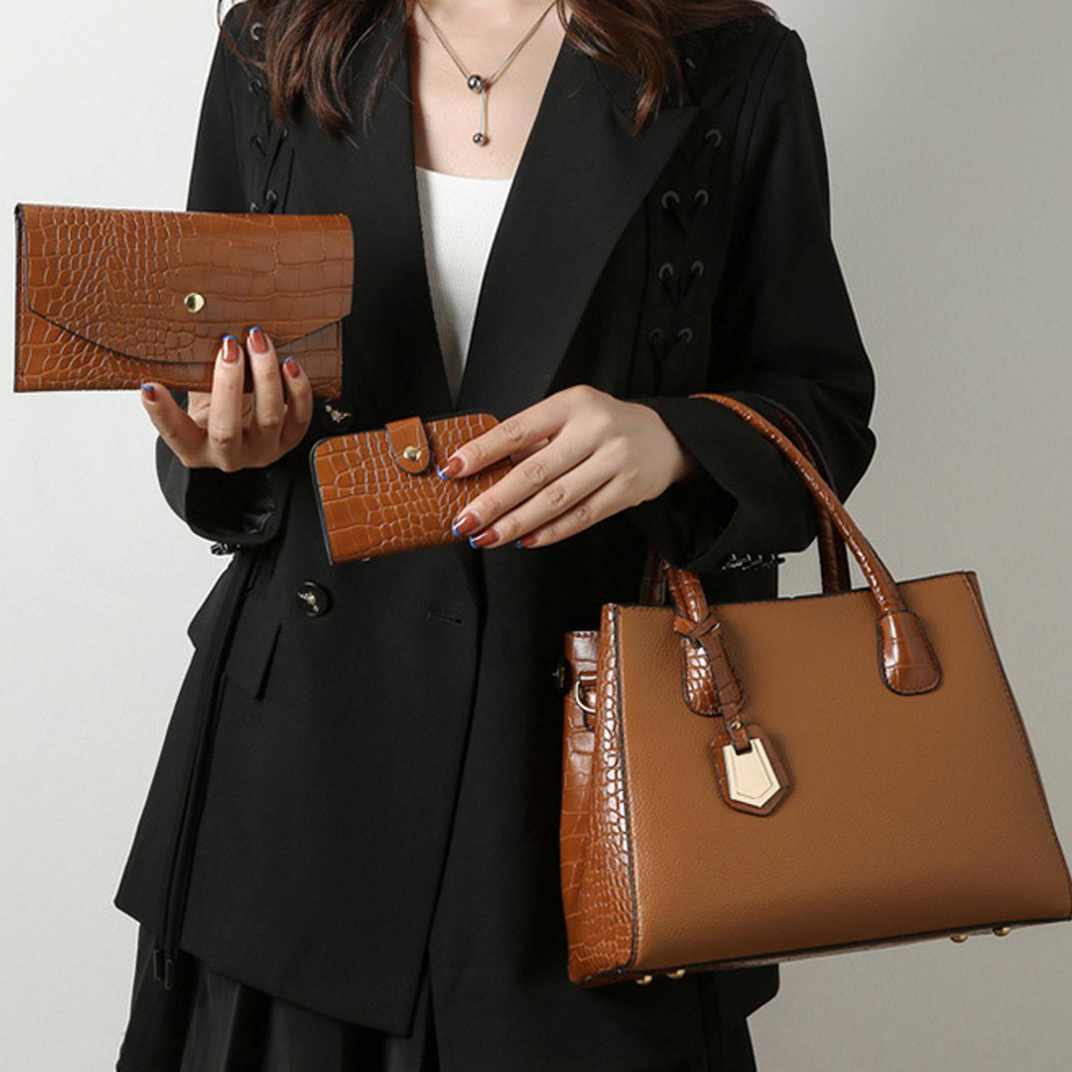 3 in 1 Pu Leather Popular Classic one-shoulder handbag set 1