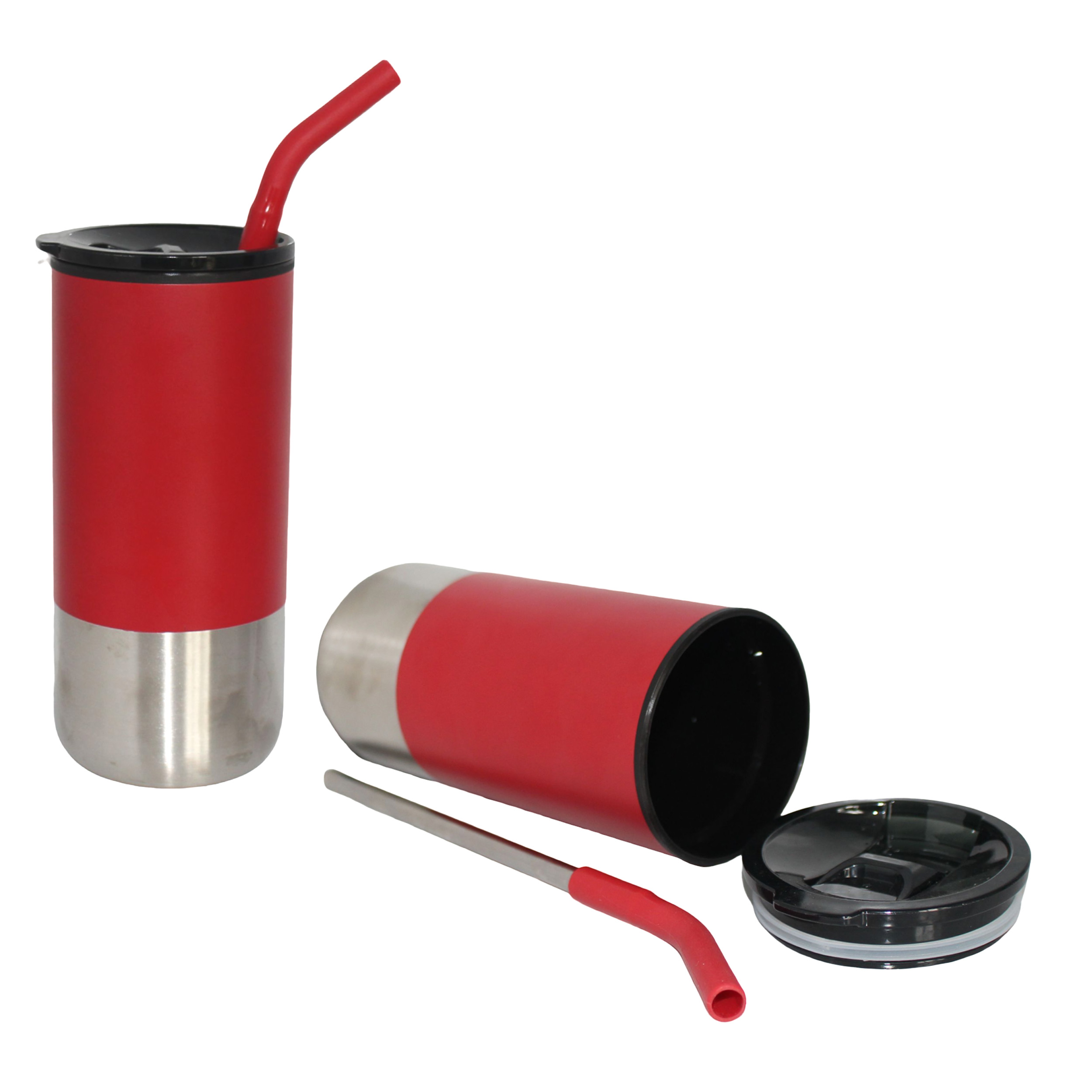 16 Oz. Insulated Stainless Steel Beverage Tumbler w/Flexible Silicone Straw 1