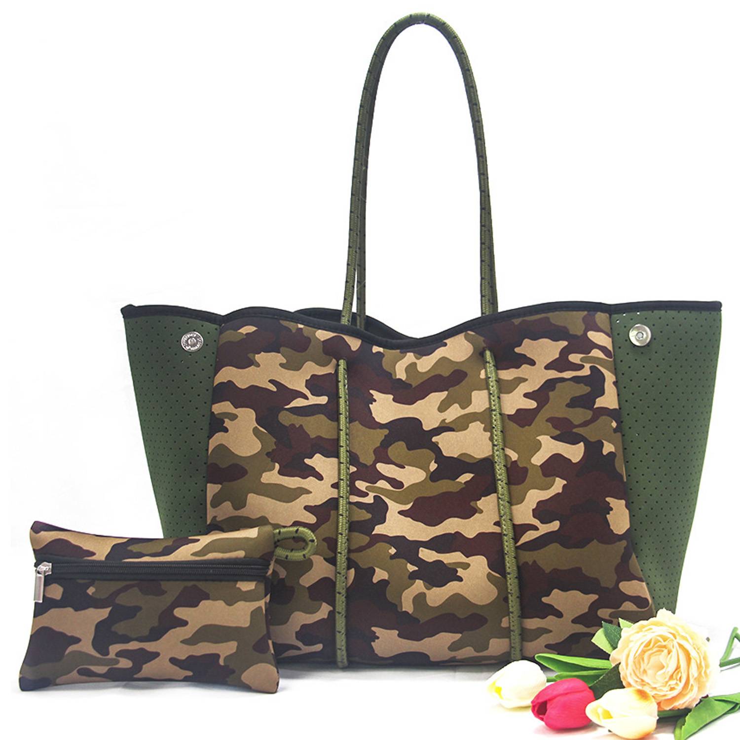 Women's Neoprene Tote Bag w/ Pocket for Beach Travel 12