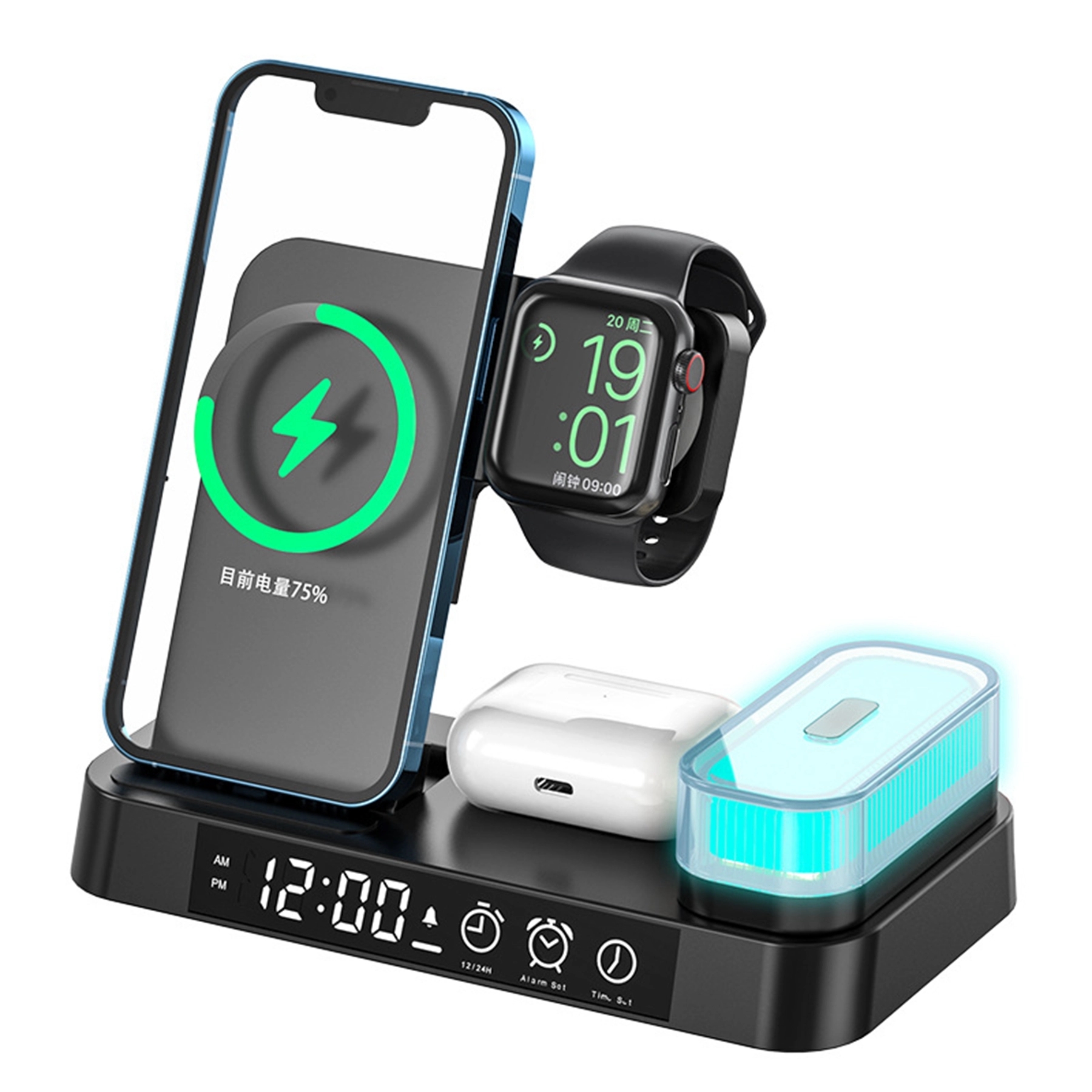 3 In 1 Digital Alarm Clock 15 Watt Qi Fast Wireless Charger 5