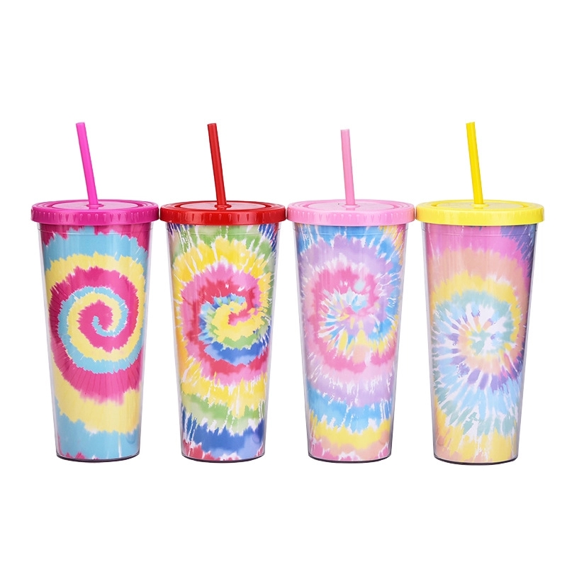 Custom Transparent AS Plastic Tie dye Straw Tumbler 6