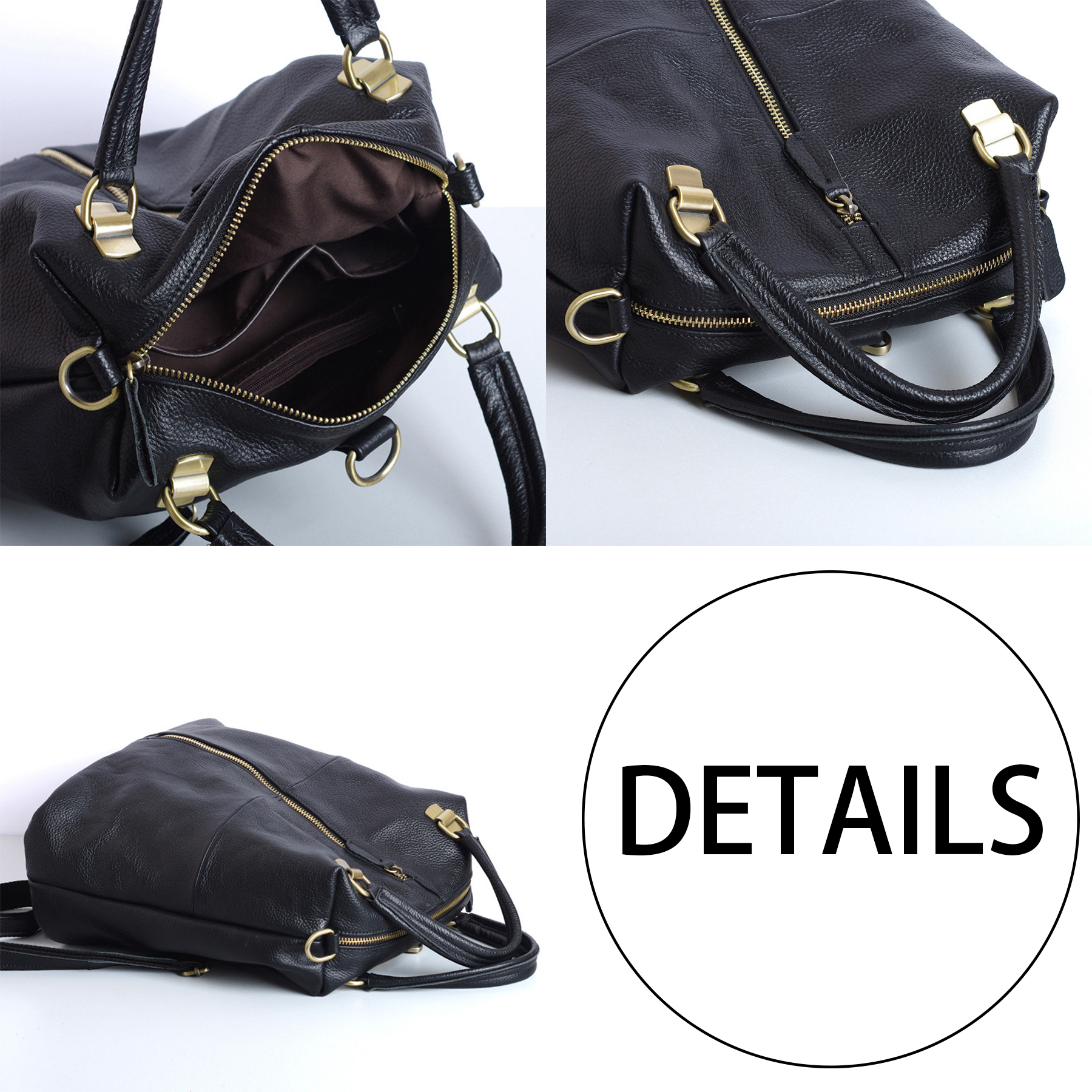 Genuine Leather Large capacity black backpack 2