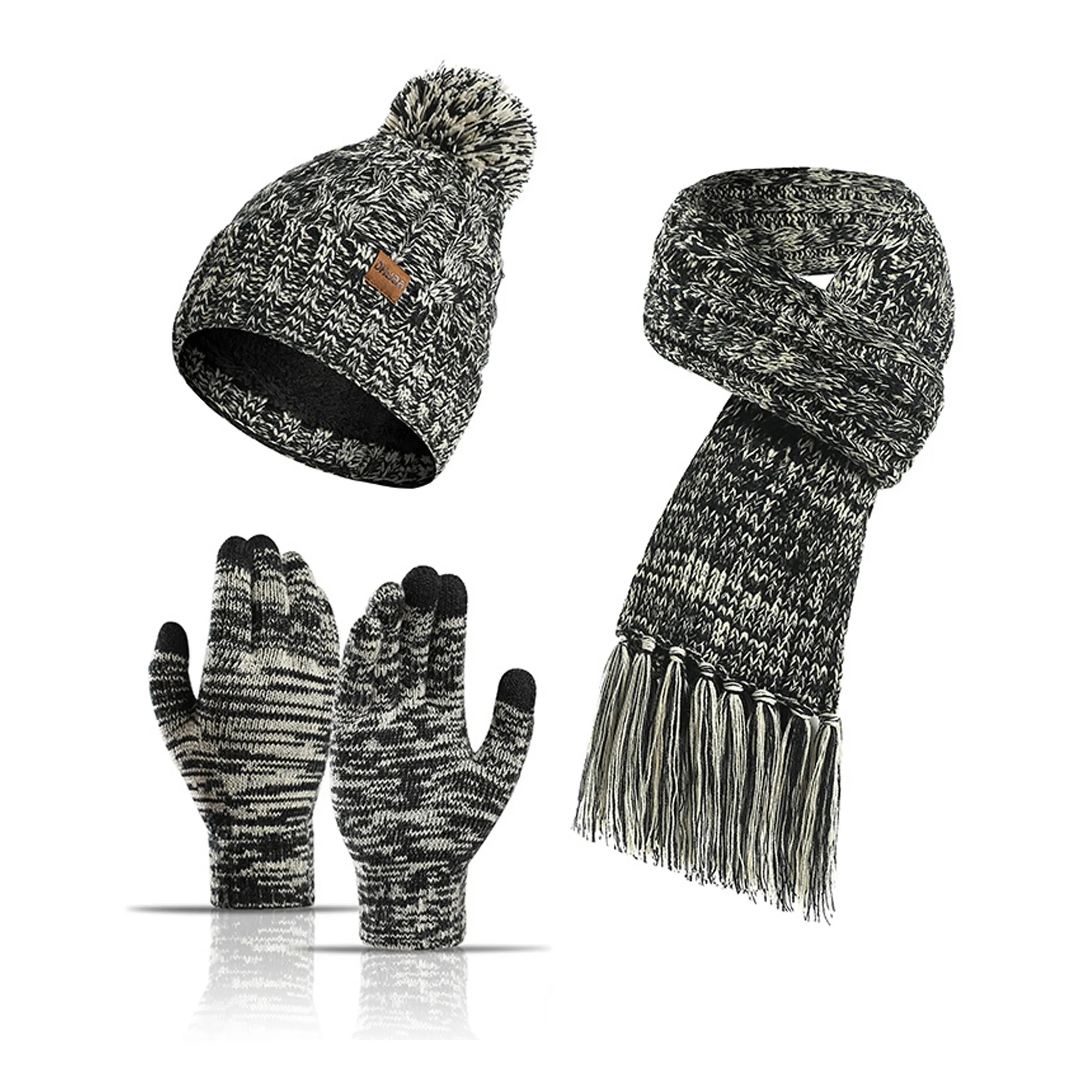 3 Piece Cable Knitted Hat Gloves & Scarf Winter Set 7