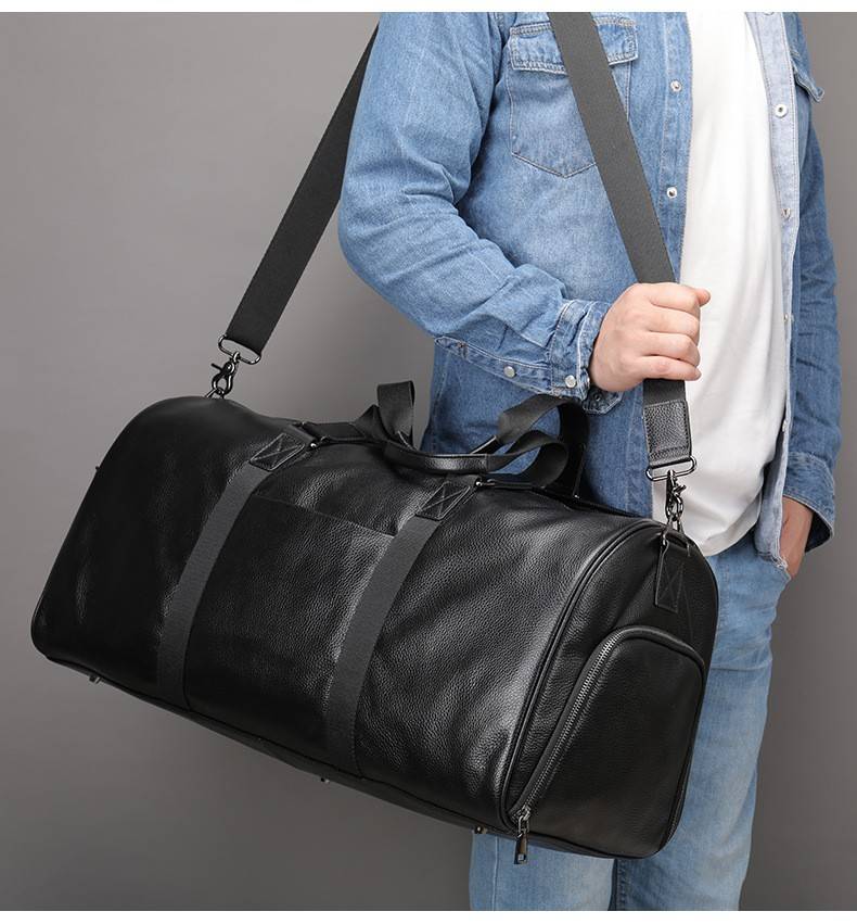 Genuine Leather Travel Weekender Duffel Bag for Men, custom luggage with logo imprint 10