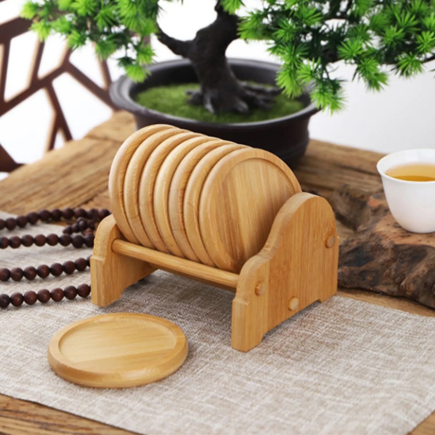 4-inch round solid wood insulated coaster 2