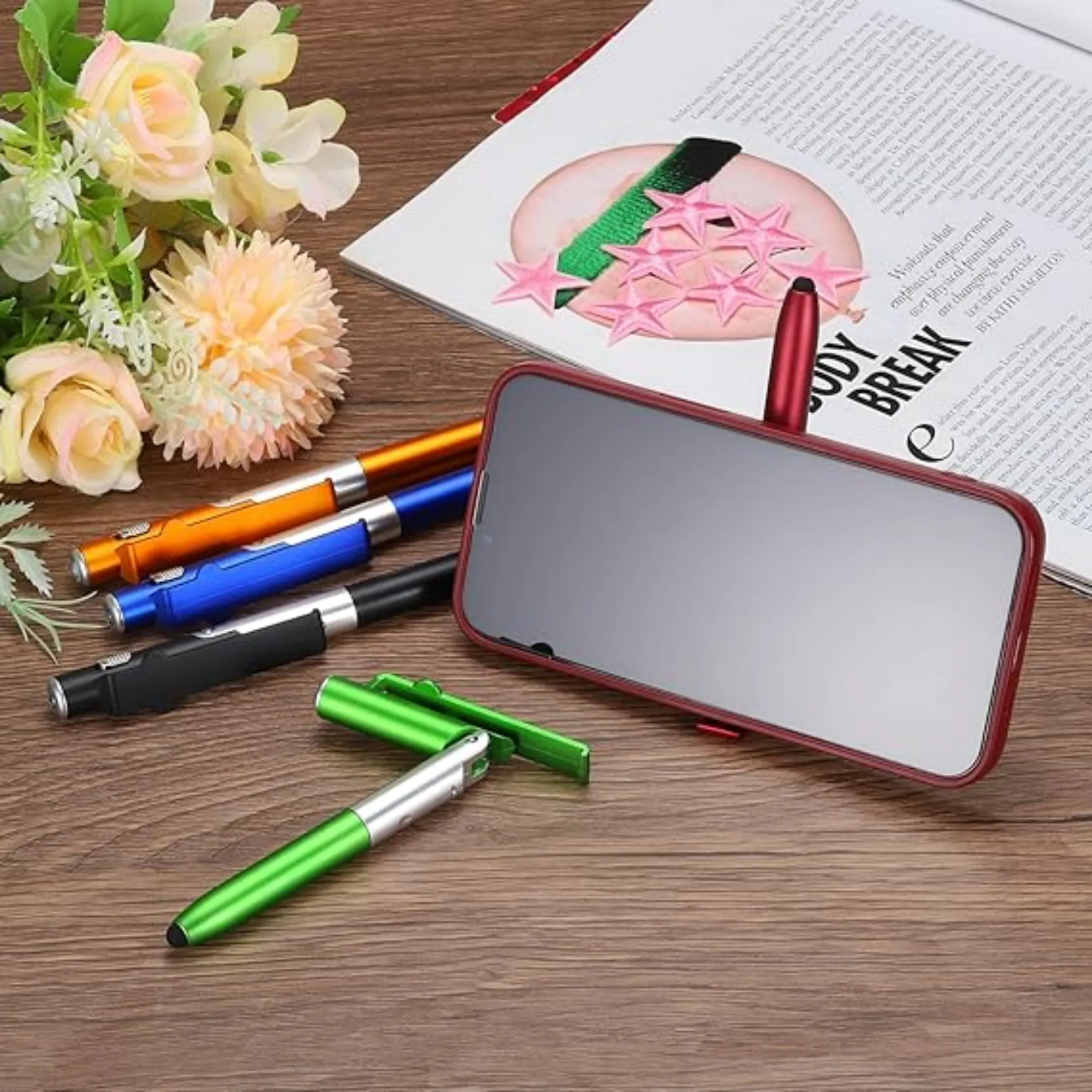 MOQ 3-in-1 Stylus Pen: LED Light, Ballpoint & Phone Holder 9