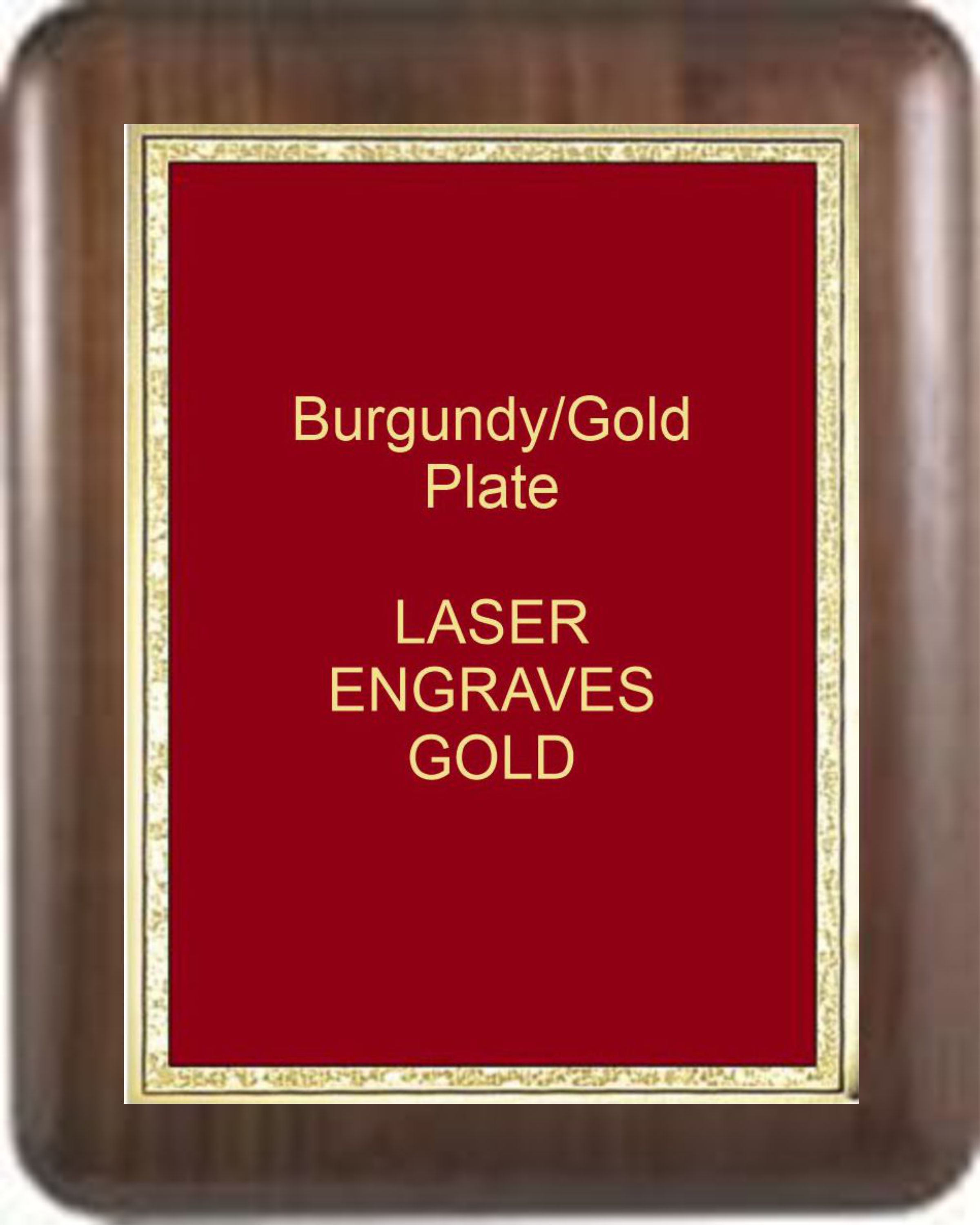 9" x 12" Genuine Walnut Elliptical Edge Round Corner Plaque with a Burgundy Florentine Plate. 1