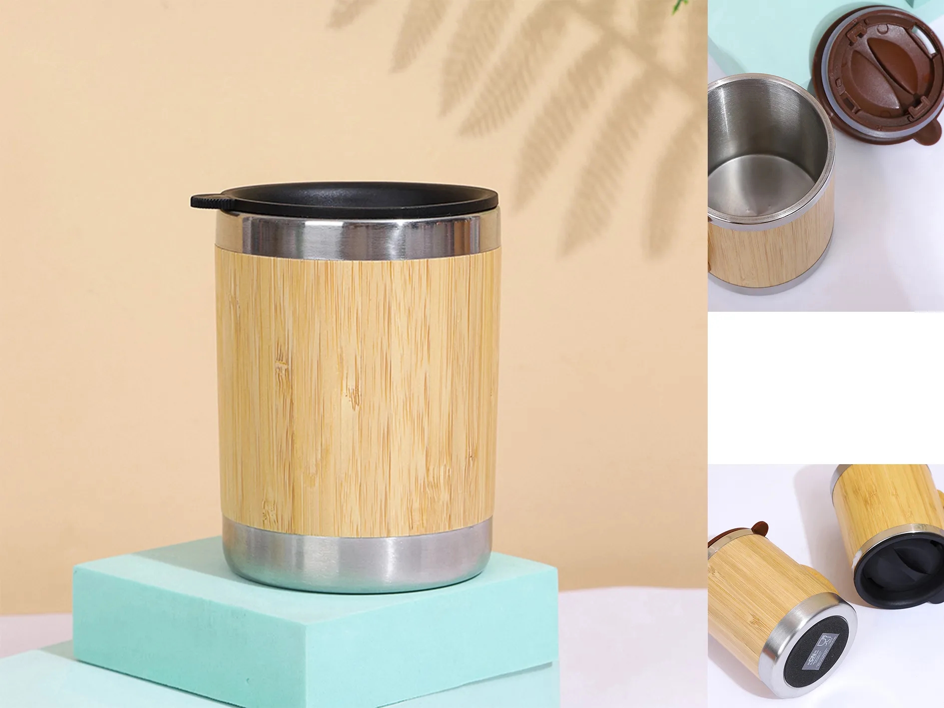 11oz Stainless Steel Bamboo Travel Mug With Lid 2