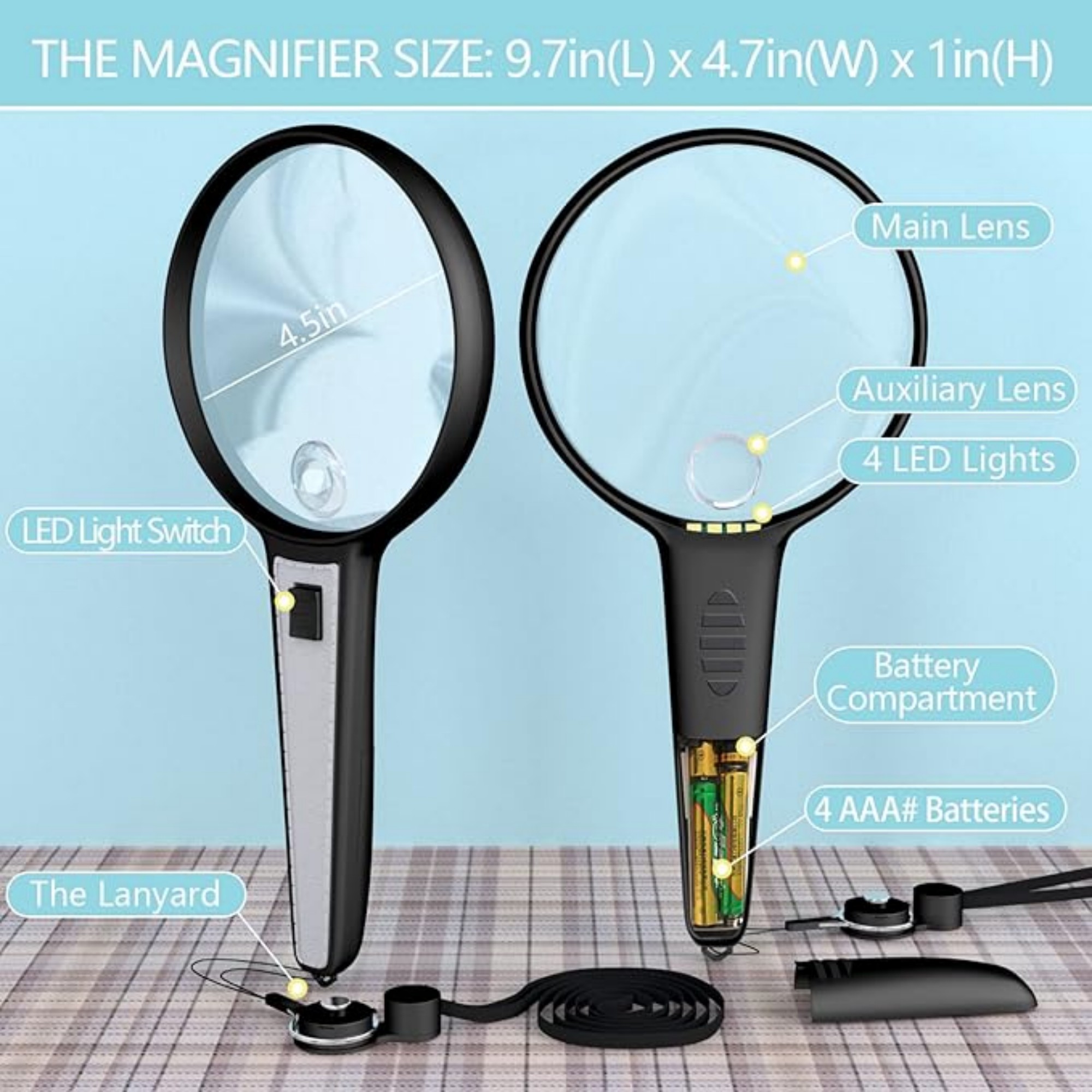 10X 110mm Large Magnifying Glass With Lights 4