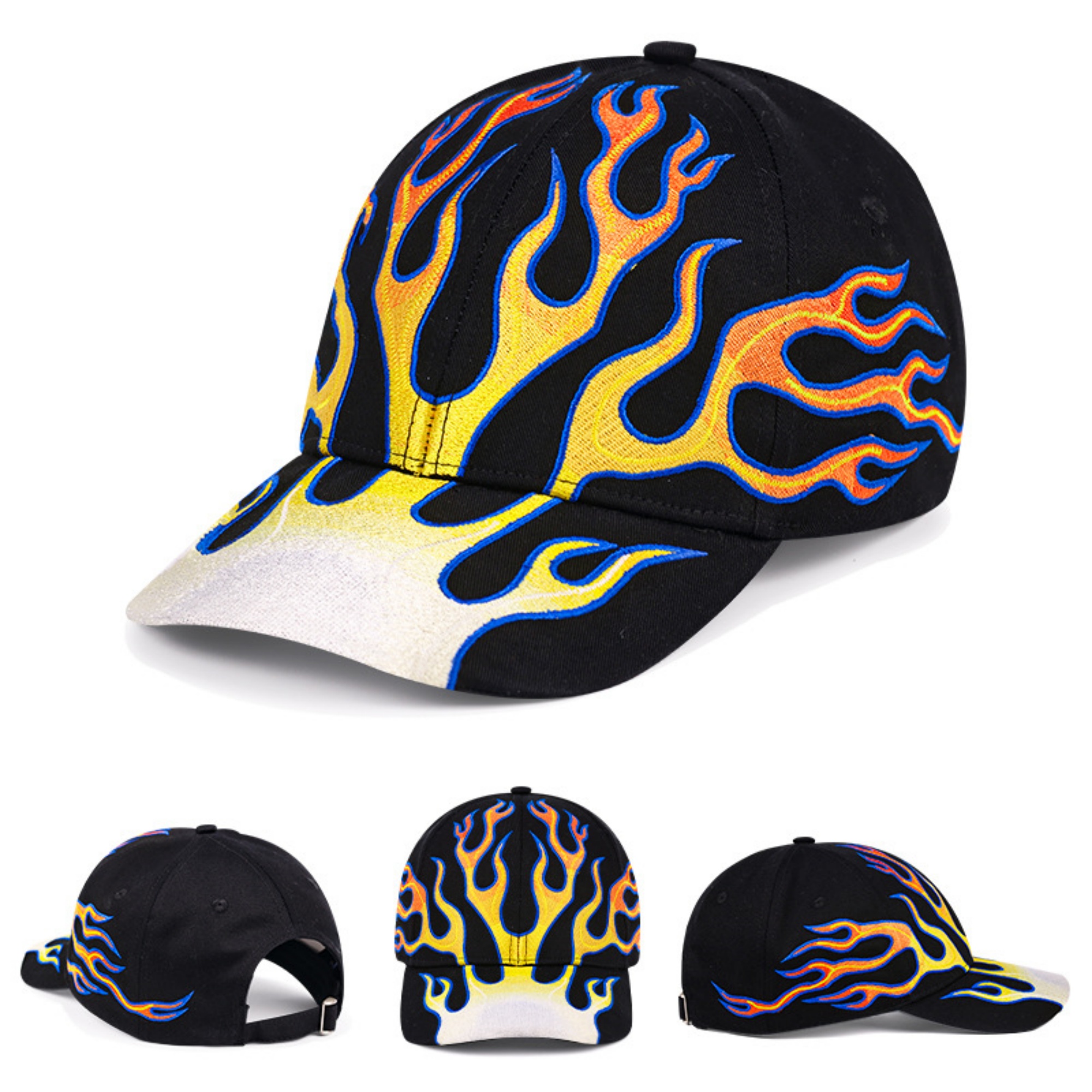 Embroidered Flame Pattern Cotton Baseball Cap 7