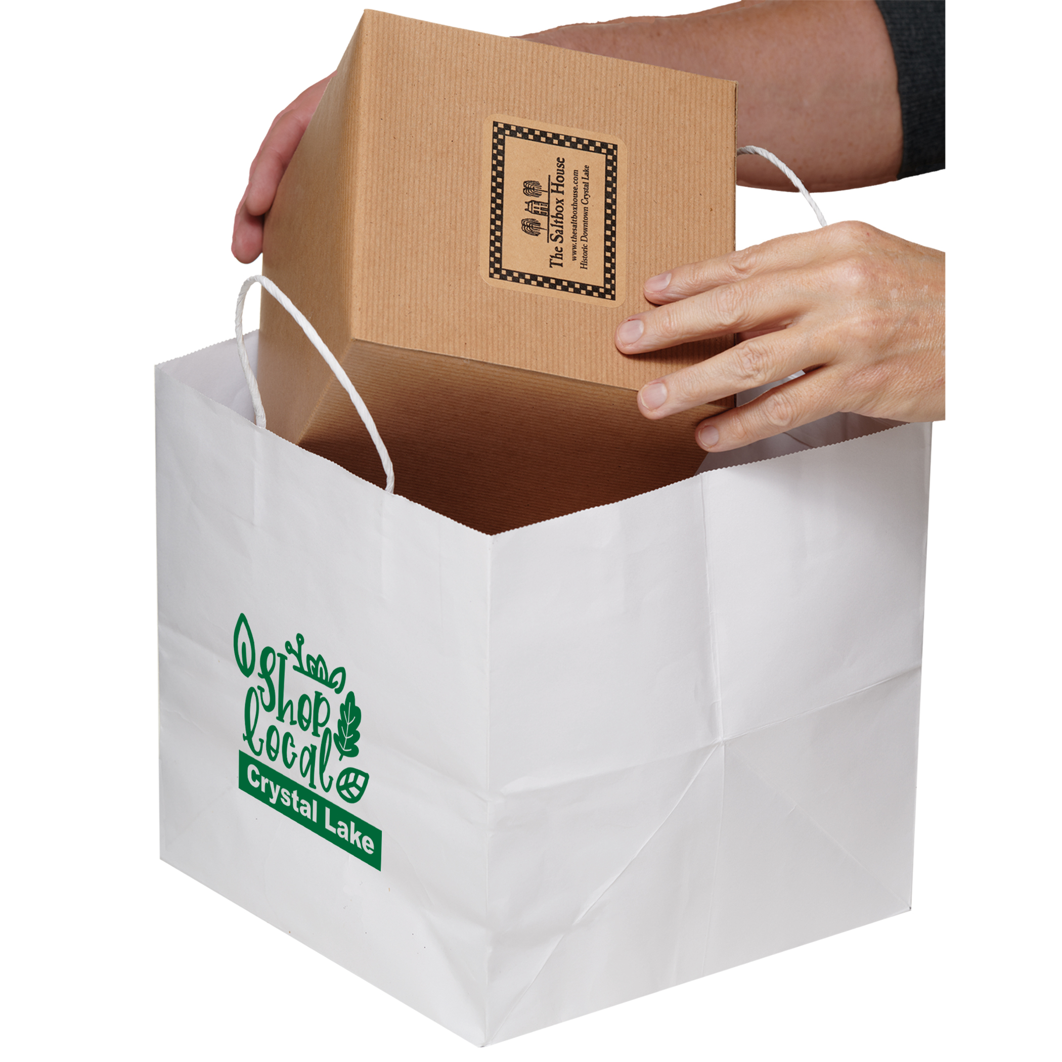 White Kraft Paper Shopper with Twisted Paper Handles - Take-Out Bag 2