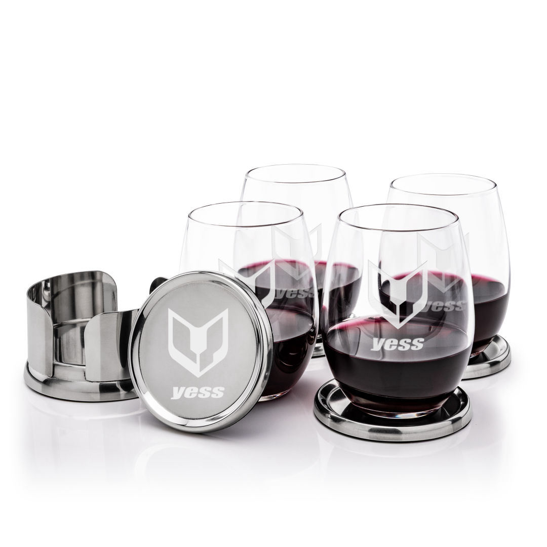 Baldoni Coasters & Stanford Stemless Wine Set