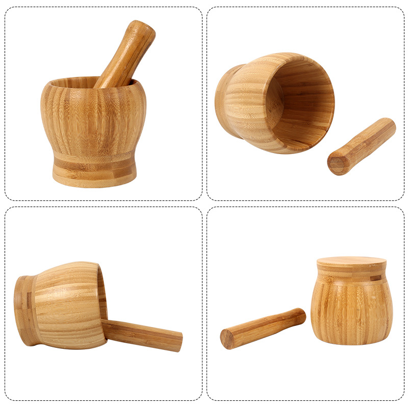 Natural Wood Pestle & Mortar Bowl Set 2