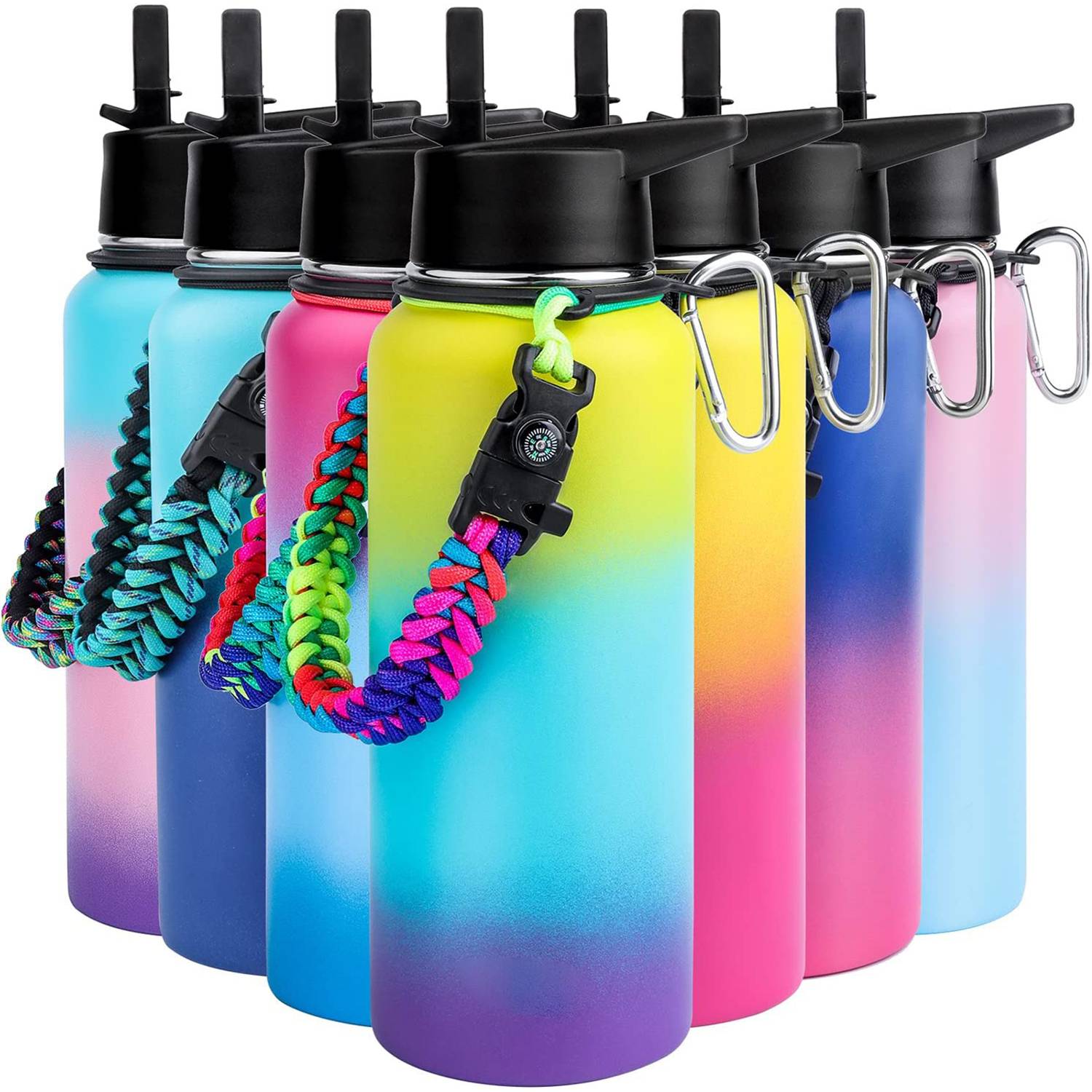 32 Oz Insulated Water Bottle With Straw Lid Paracord Handle, custom water bottle with logo imprint 6