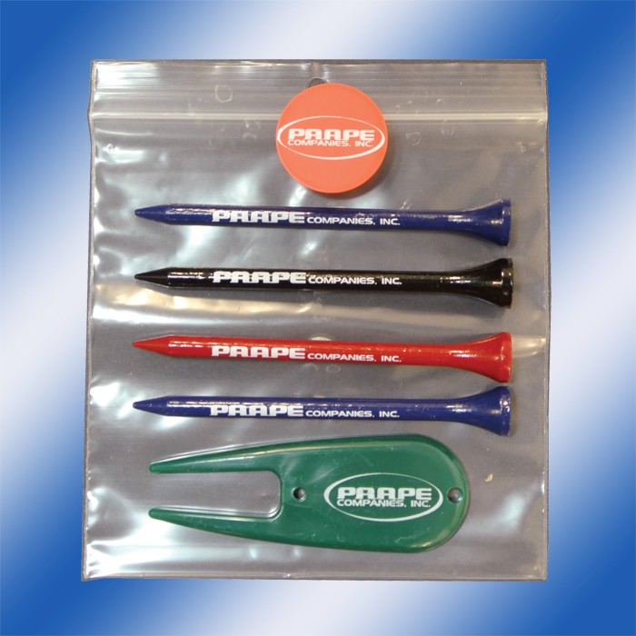 Pro Elite Premium Poly Bag Pack w/ 4 Tees, 1 Quarter Size Marker & 1 Caddy Fixer 1