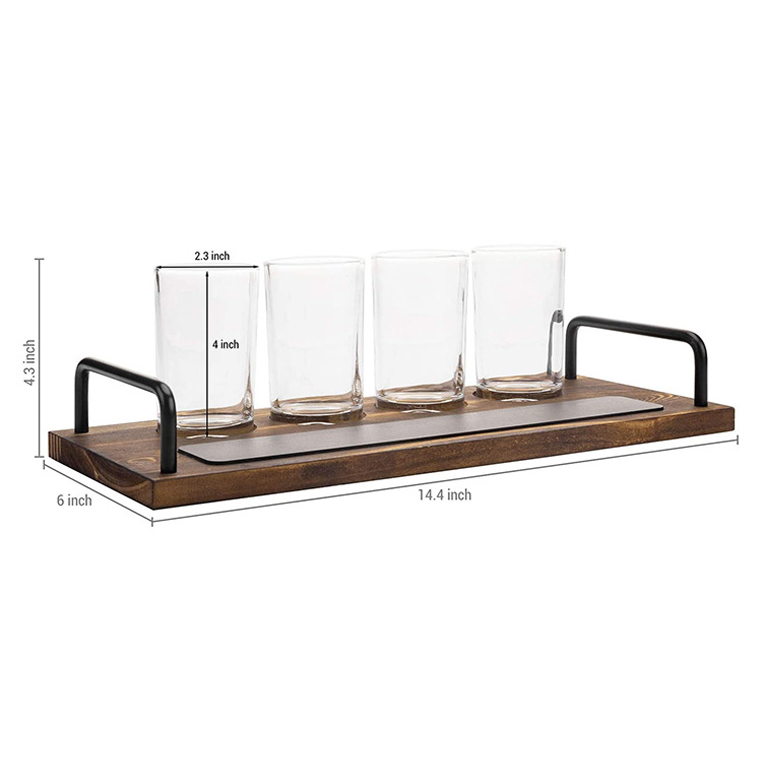 4 Cups Wooden Bar Serving Tray W/ Chalkboard 4
