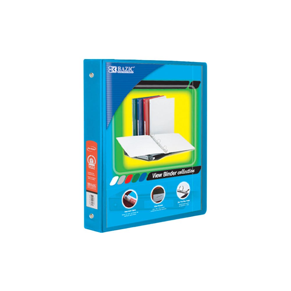 1" 3 Ring View Binders - Cyan 2 Pockets 1