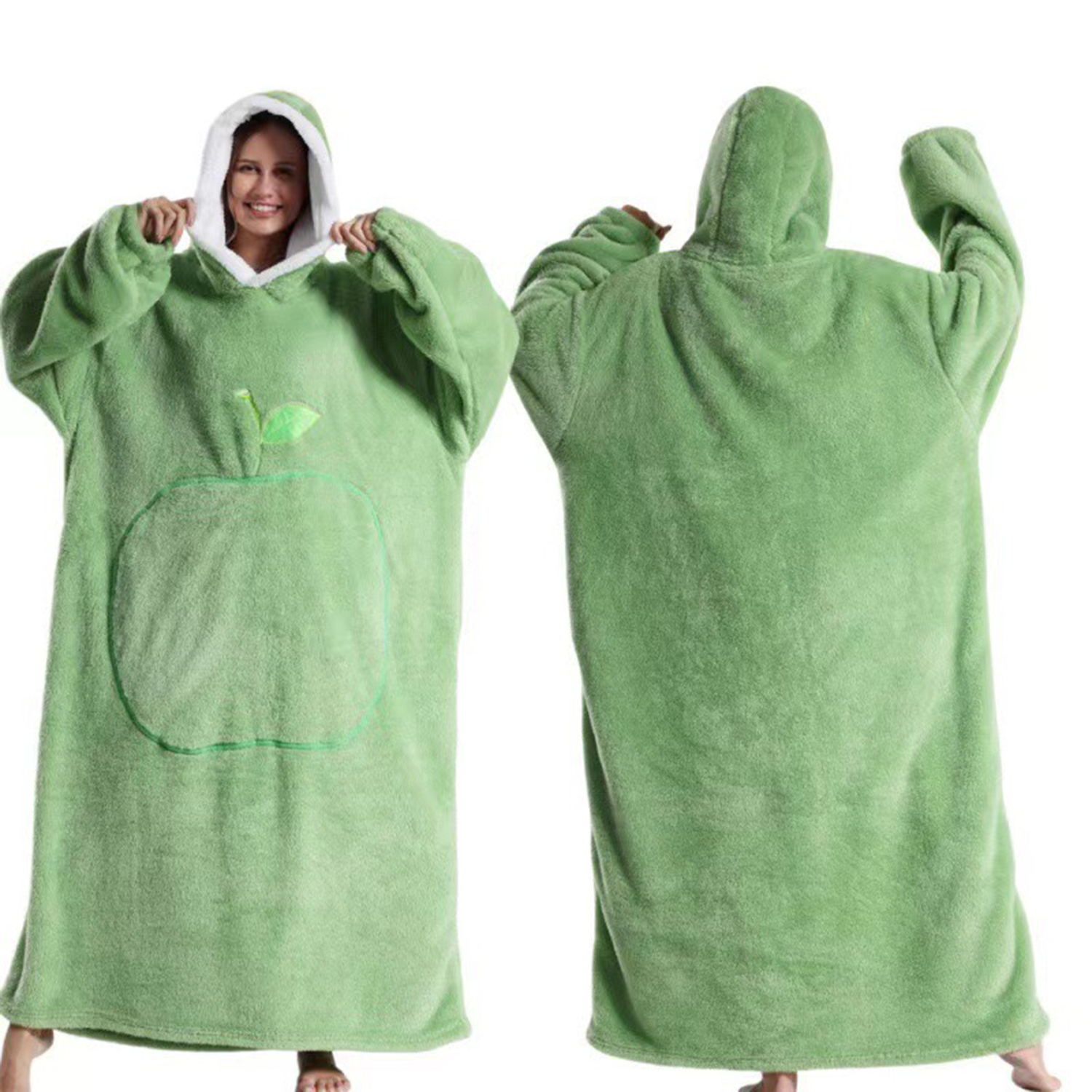 Oversized Long Wearable Sherpa Flannel Fleece Lazy Blanket 3