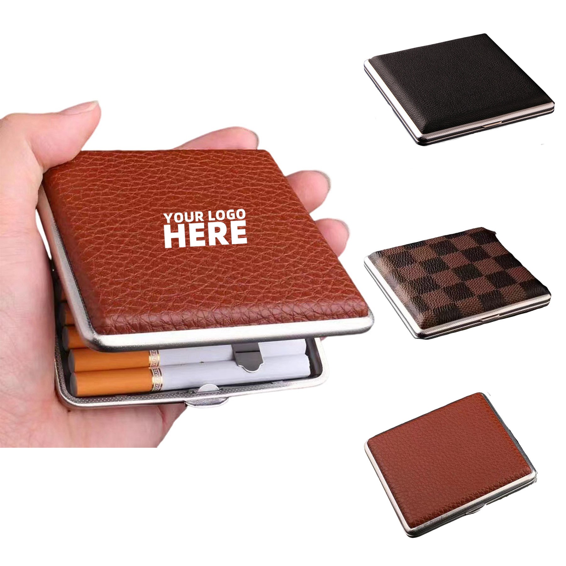 Leather And Metal Cigarette Box Tobacco Case