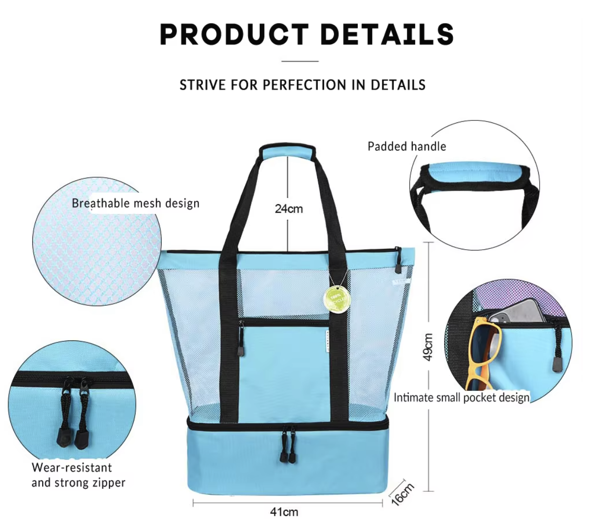 3-in-1 Mesh Beach Tote Bag with Insulated Picnic Cooler 3