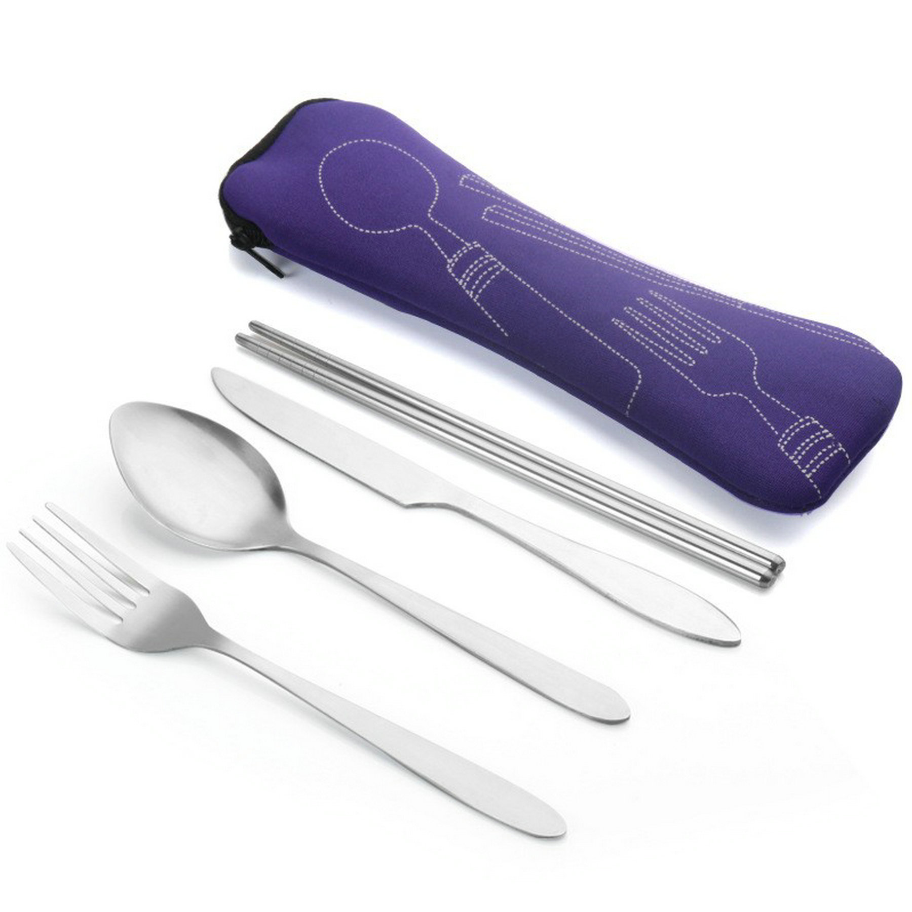 Silver 4pcs Portable Flatware Cutlery Set with Cutlery Pouch 3