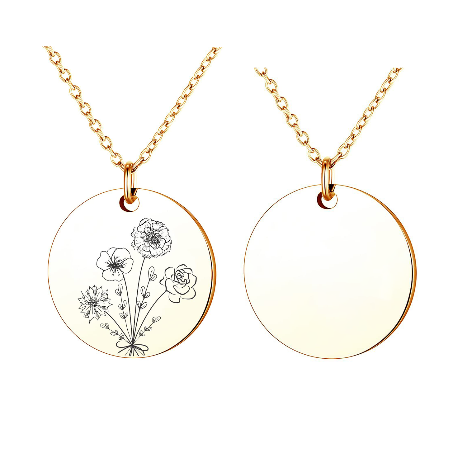 Custom Birth Month Flower Necklace W/ Floral Coin 5