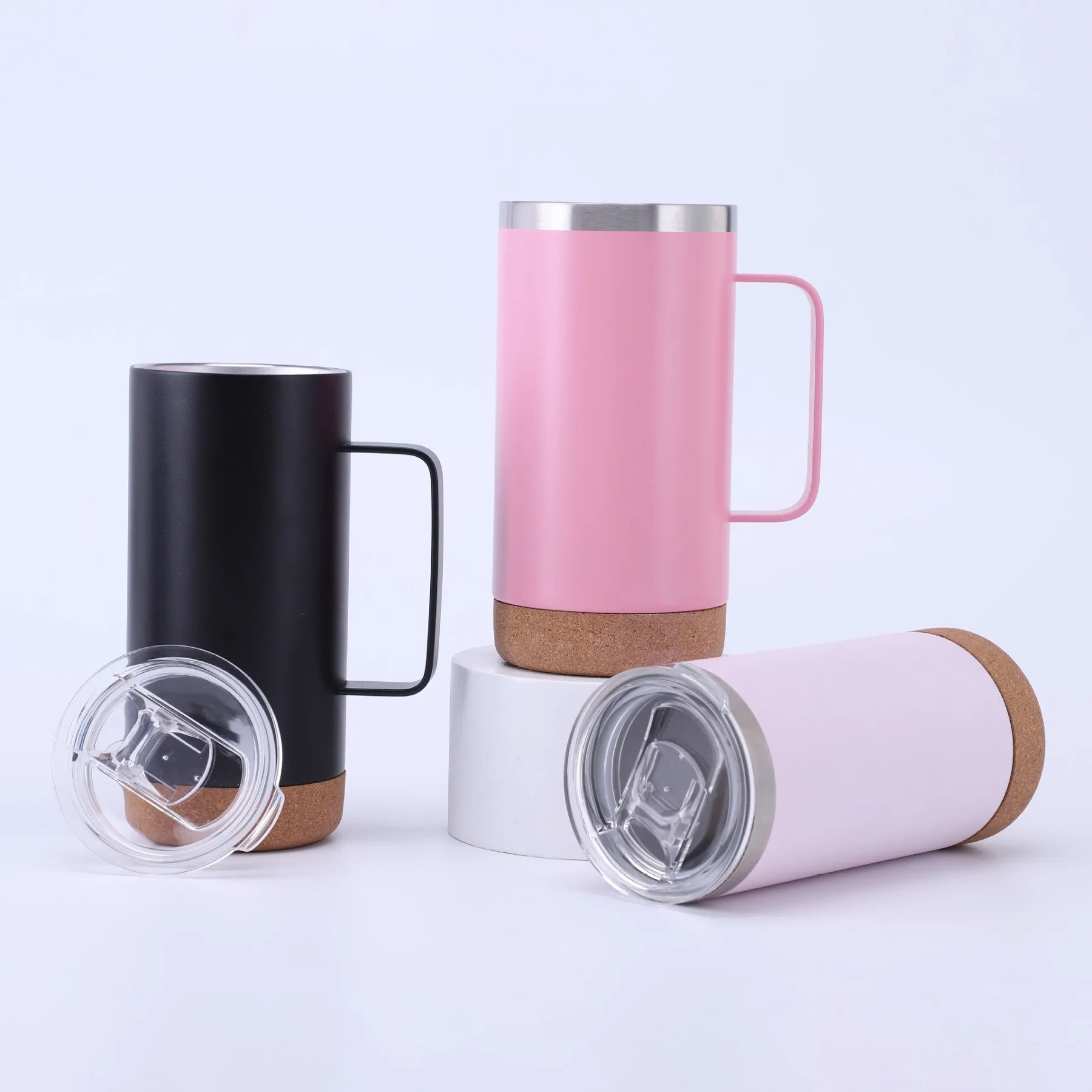 16 Oz. Wood Bottom Stainless Steel Coffee Mug with Handle 2