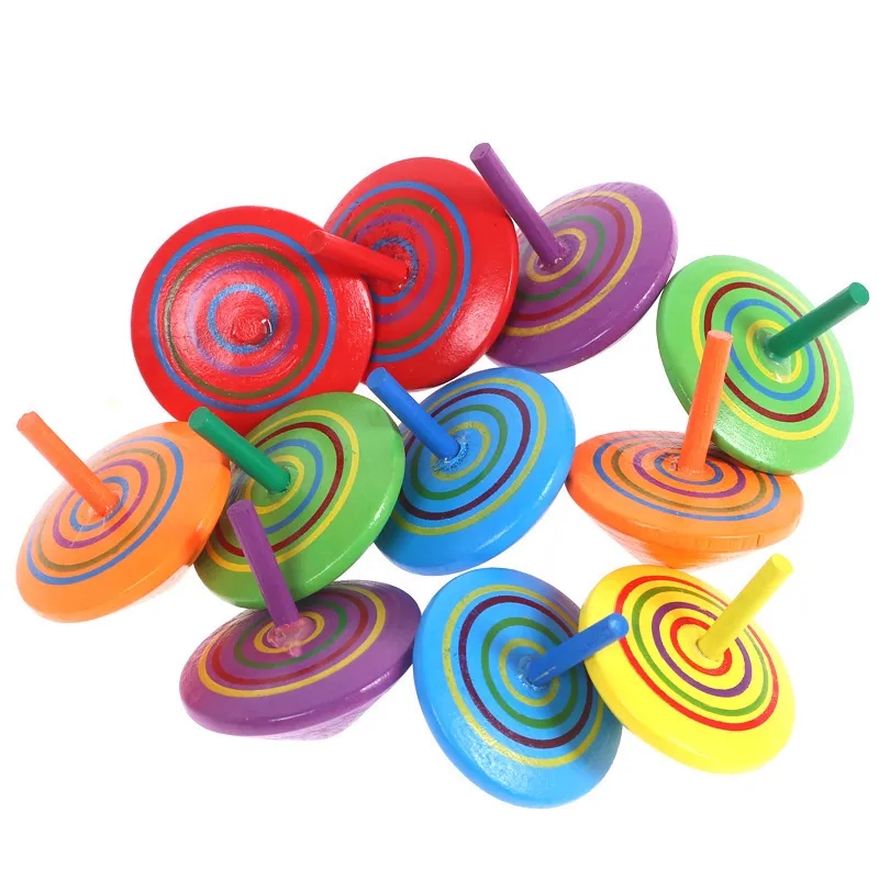 Colorful Painted Wood Spinning Tops 1