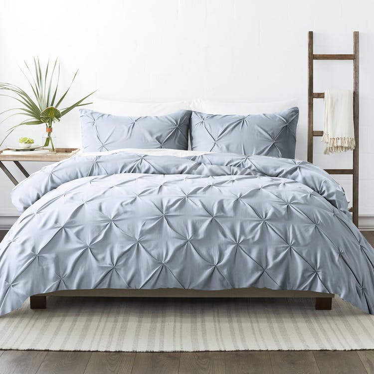 Pleated Duvet Cover Sets - Light Blue King 3 Piece 1
