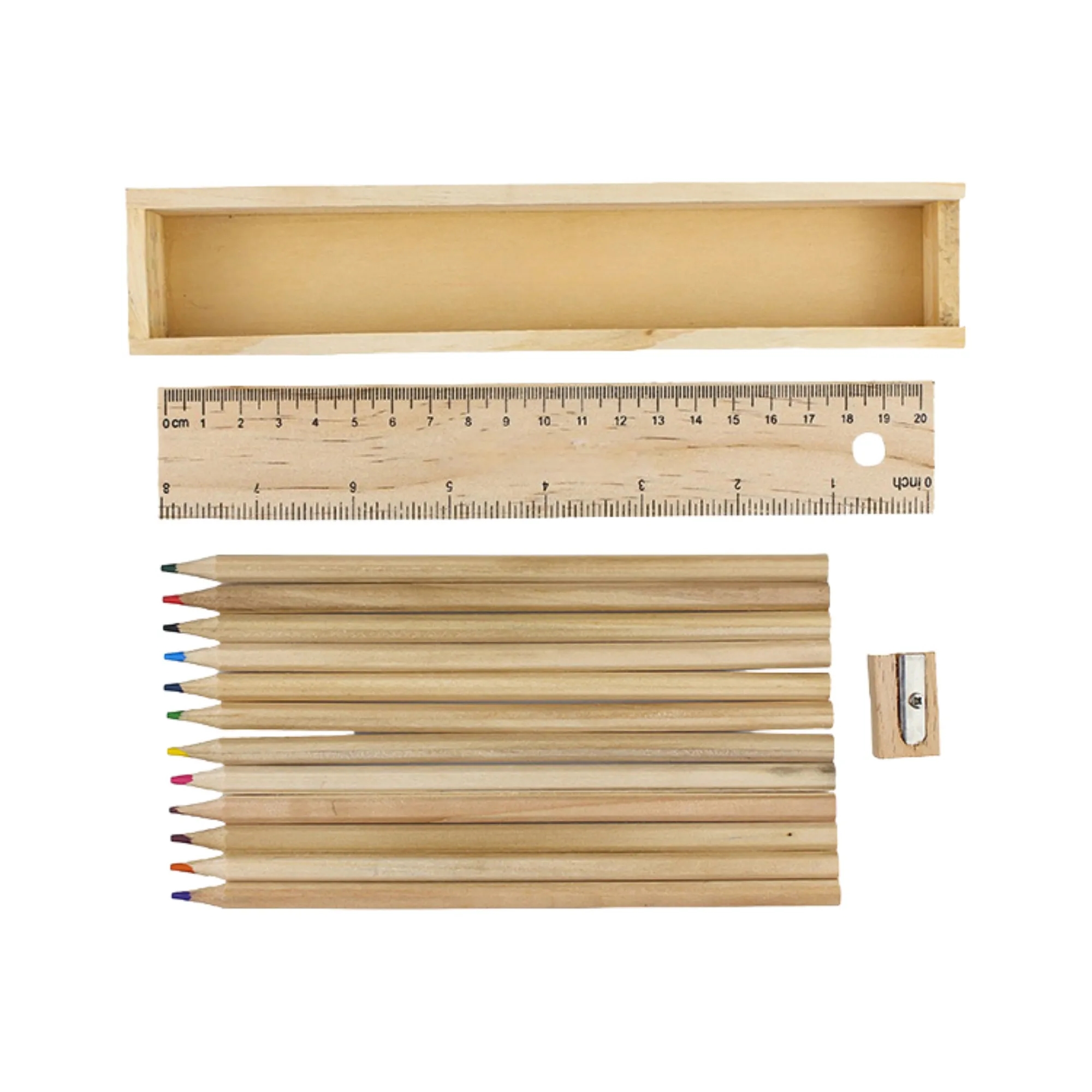 12-Piece Colored Pencil Wooden Set With Ruler & Pencil Sharp 3