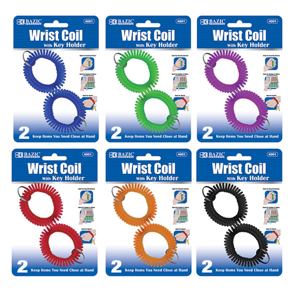 Wrist Coils with Key Holder - Assorted Colors 2 Pack 2