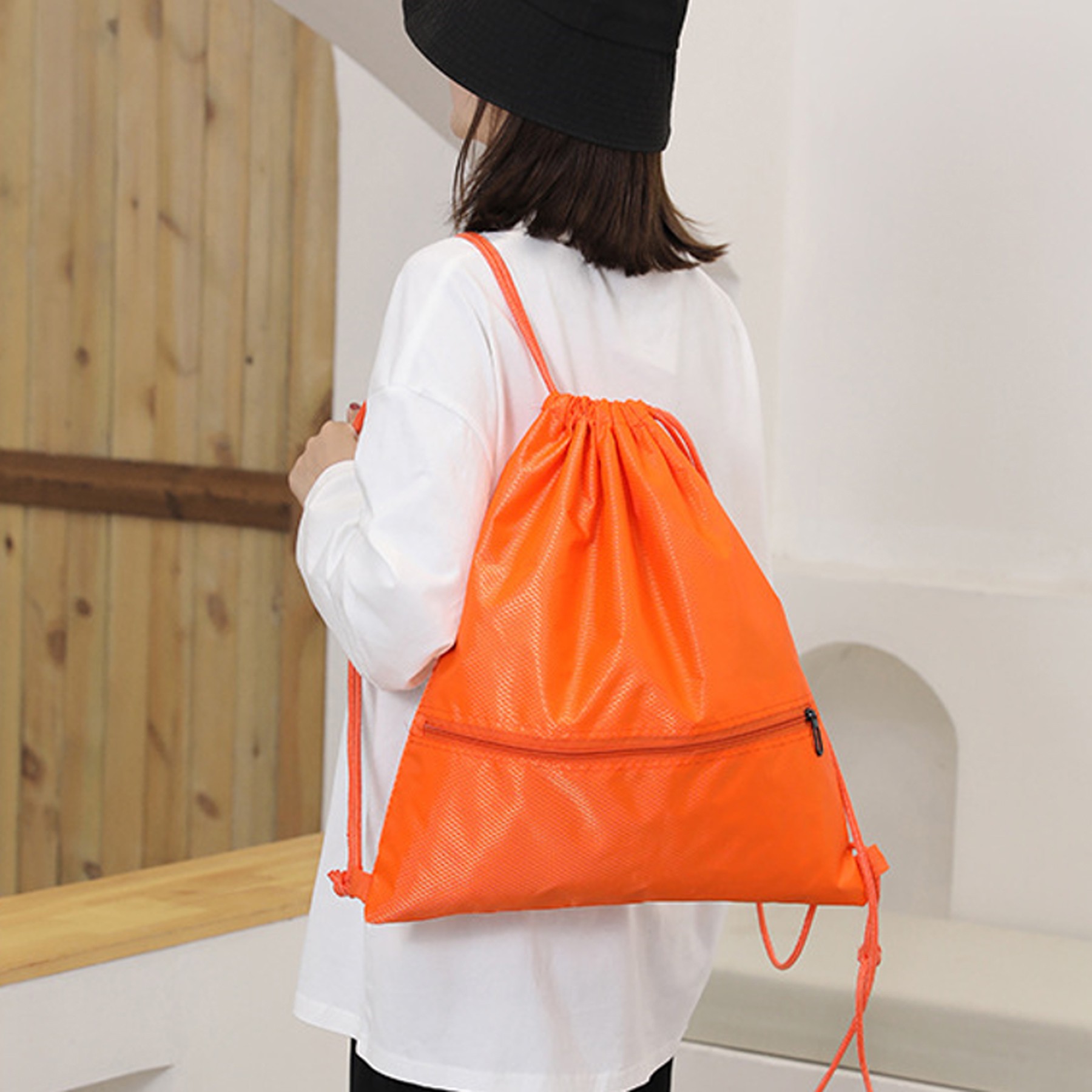 Drawstring Backpack with Front Zipper Pocket 3