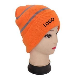 Knit Cuff Beanie With Reflective Stripes 1
