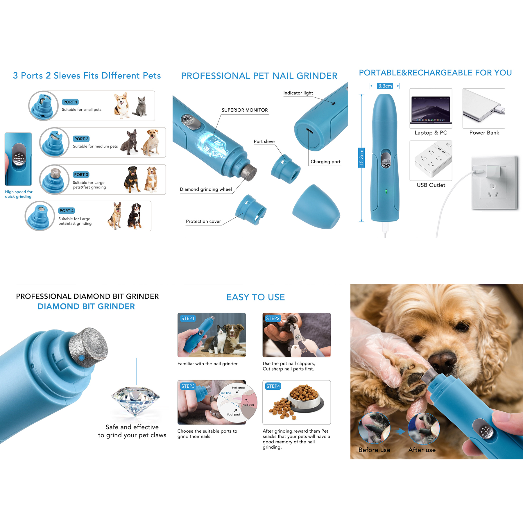 Pet Grinder USB Charging Nail Repair Set 3
