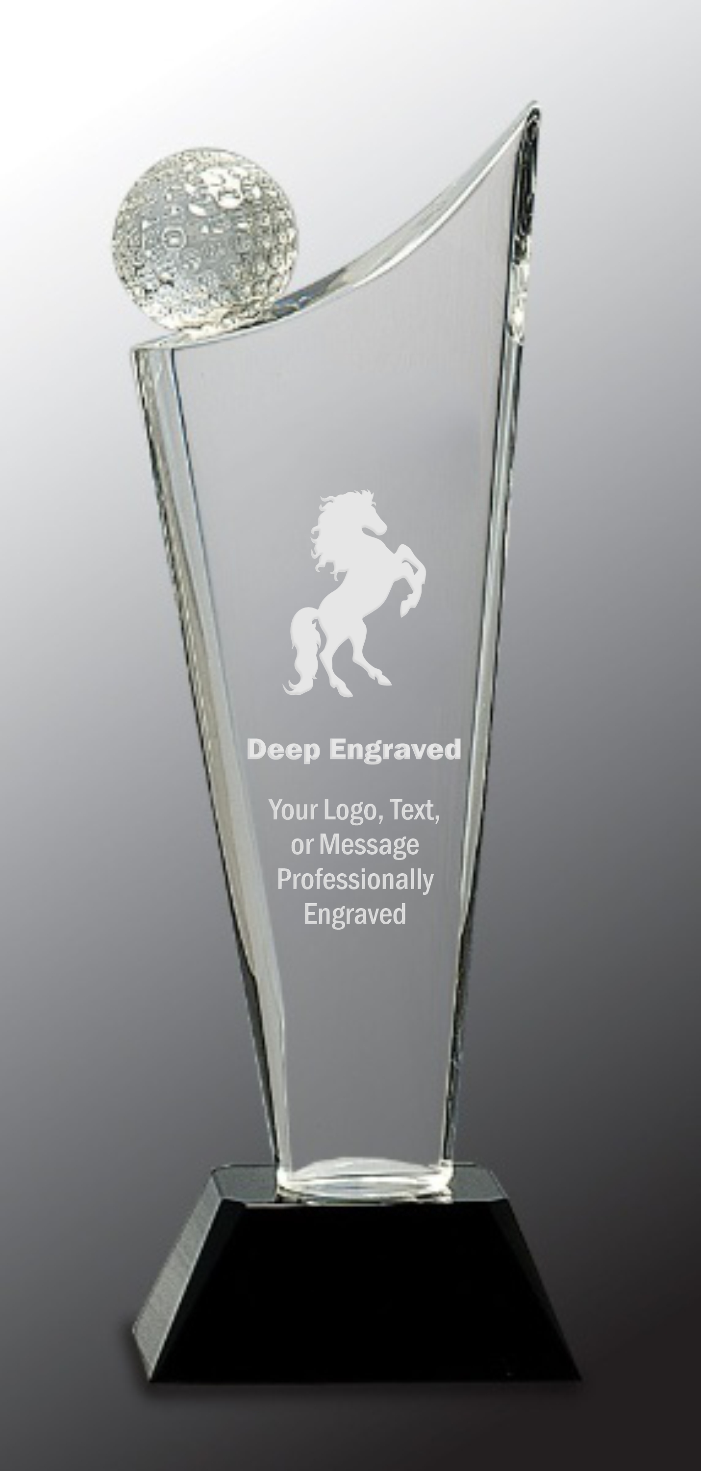 10 3/4" Clear Crystal Award Golf/Wave on Black Pedestal Base